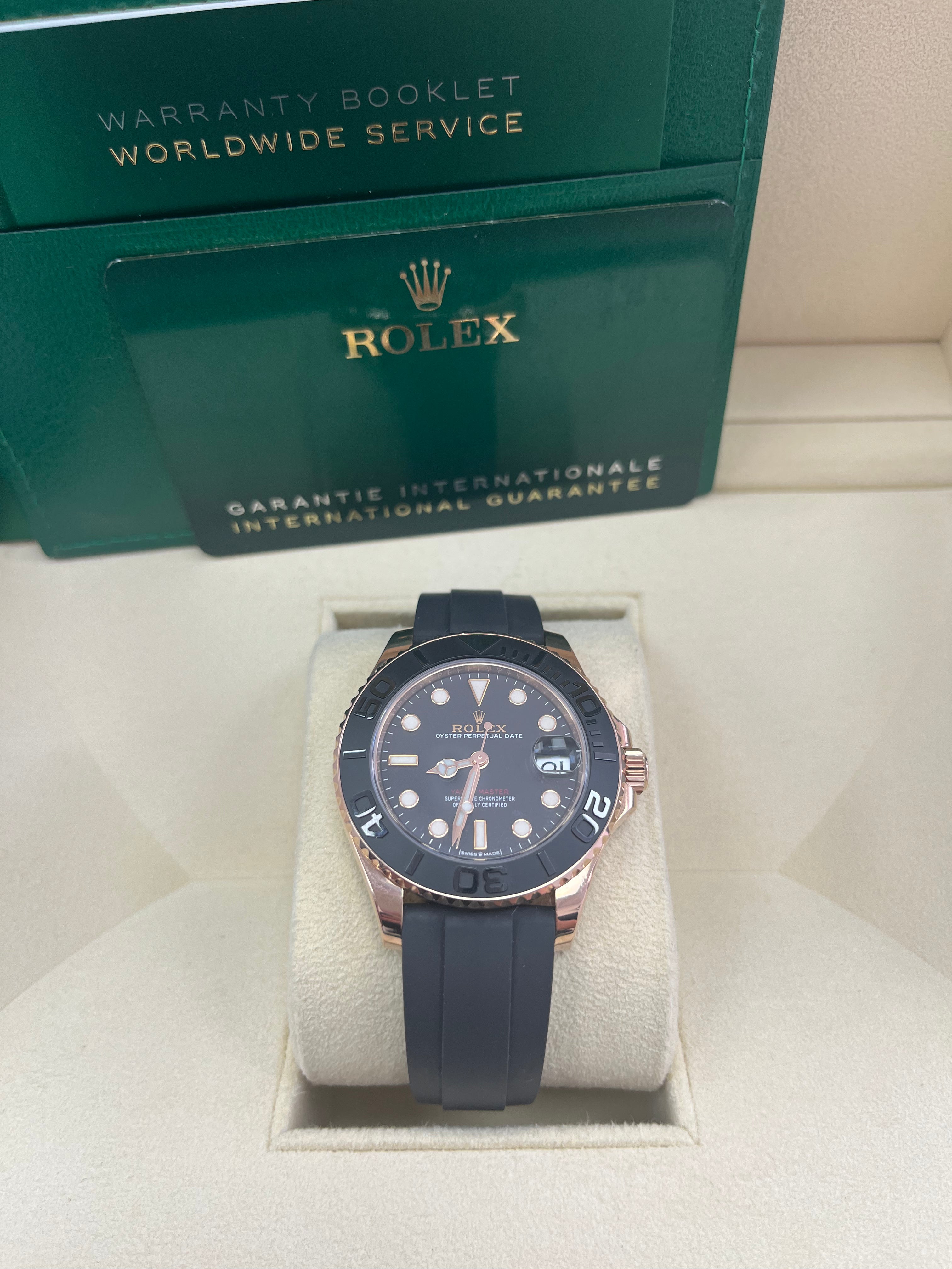Rolex Yacht Master 37mm Rose Gold Black Dial Oysterflex Strap Watch Ref# 268655 - Luxury Sports Timepiece for Sailing, Yachting & Everyday Wear