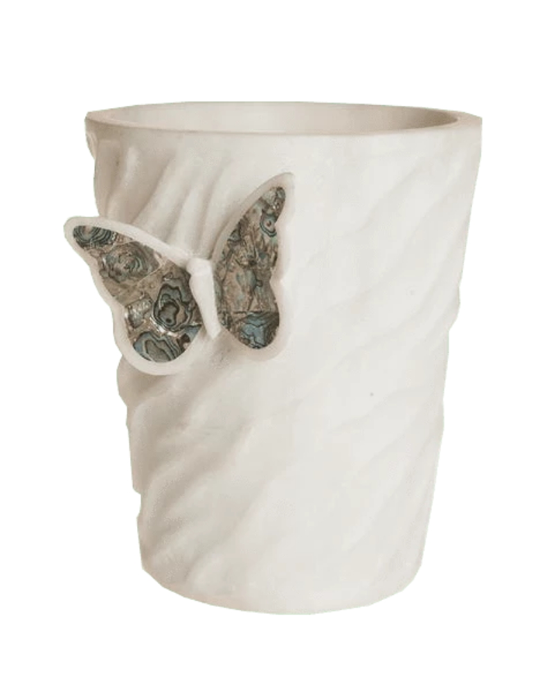 Butterfly Abalone Shell Inlaid White Marble Champagne Bucket - Elegant Wine Chiller for Weddings, Parties & Home Decor