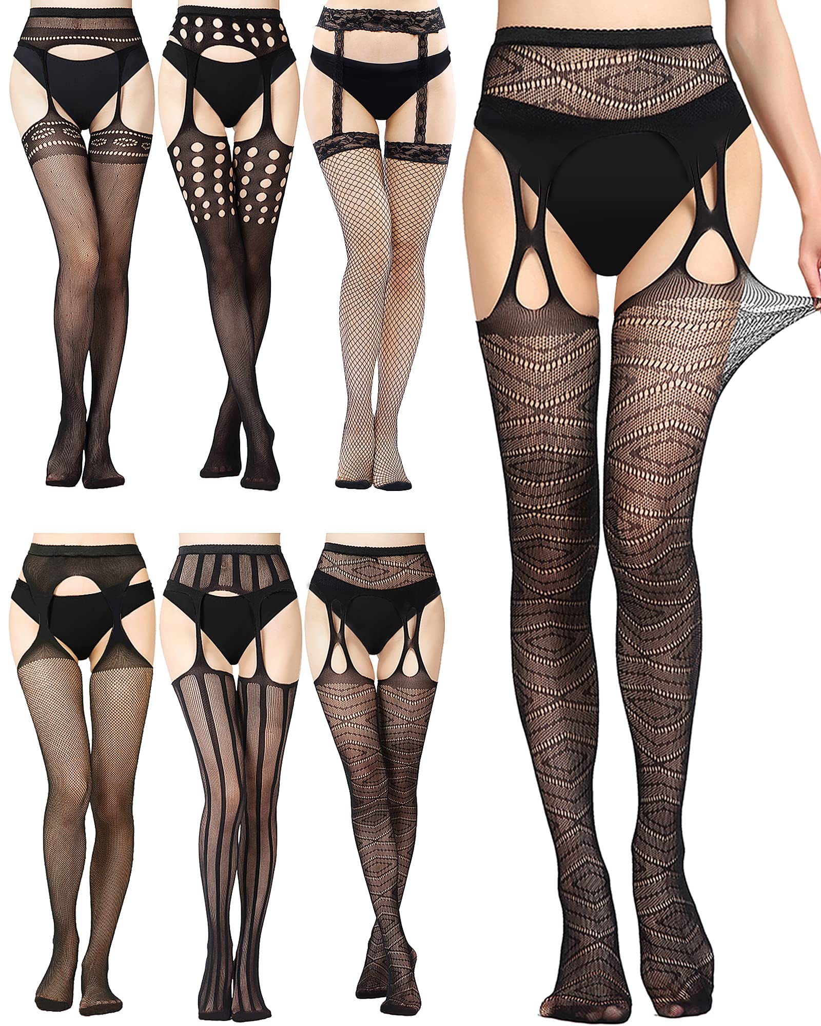GPUSFAK 6 Pairs Women's Sexy Fishnet Stockings - High Waist Elastic Tights for Women | Perfect for Cosplay, Night Out, and Lingerie Fashion