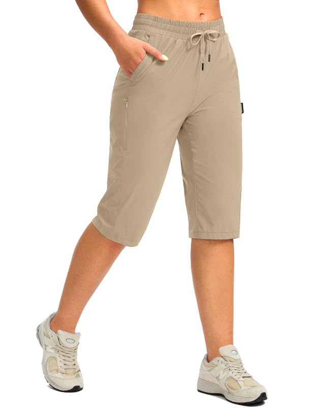 Women's 15'' Quick-Dry Stretch Hiking Cargo Shorts - Below Knee Bermuda Capris with Pockets for Outdoor Adventures & Travel