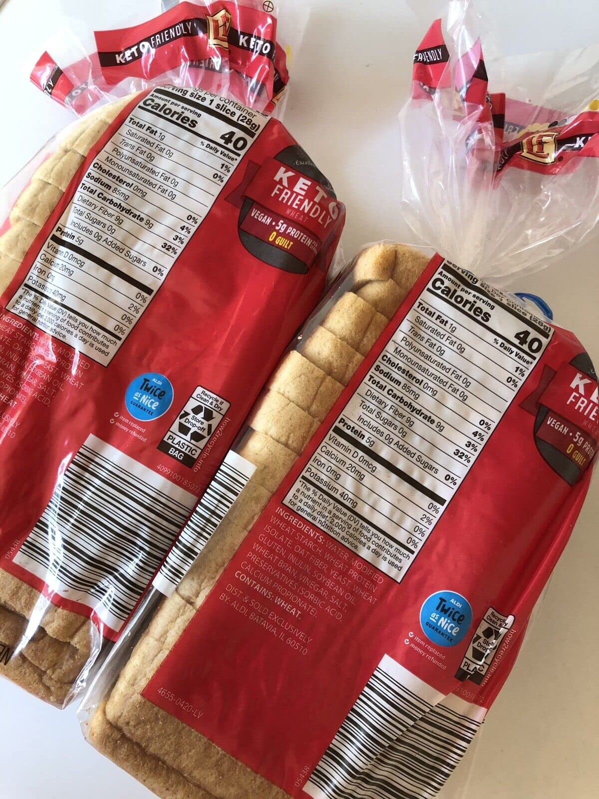 Zero Net Carbs Keto Wheat Bread - 2 Loaves | Low Carb, Gluten-Free, Diabetic Friendly | Perfect for Sandwiches, Toast & Healthy Meal Prep
