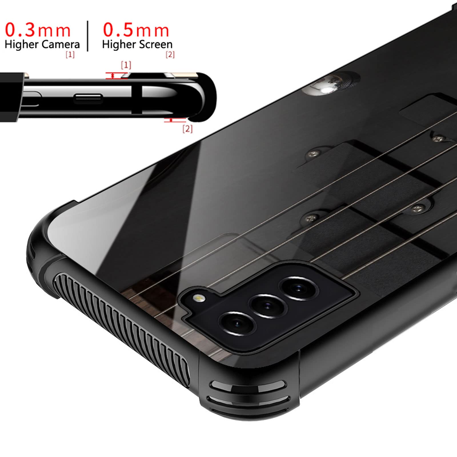 CARLOCA Samsung Galaxy S22 Case - Shockproof Anti-Scratch Hard Acrylic Cover with Guitar Bass Strings Black Graphic Design | Perfect for Music Lovers & Daily Protection
