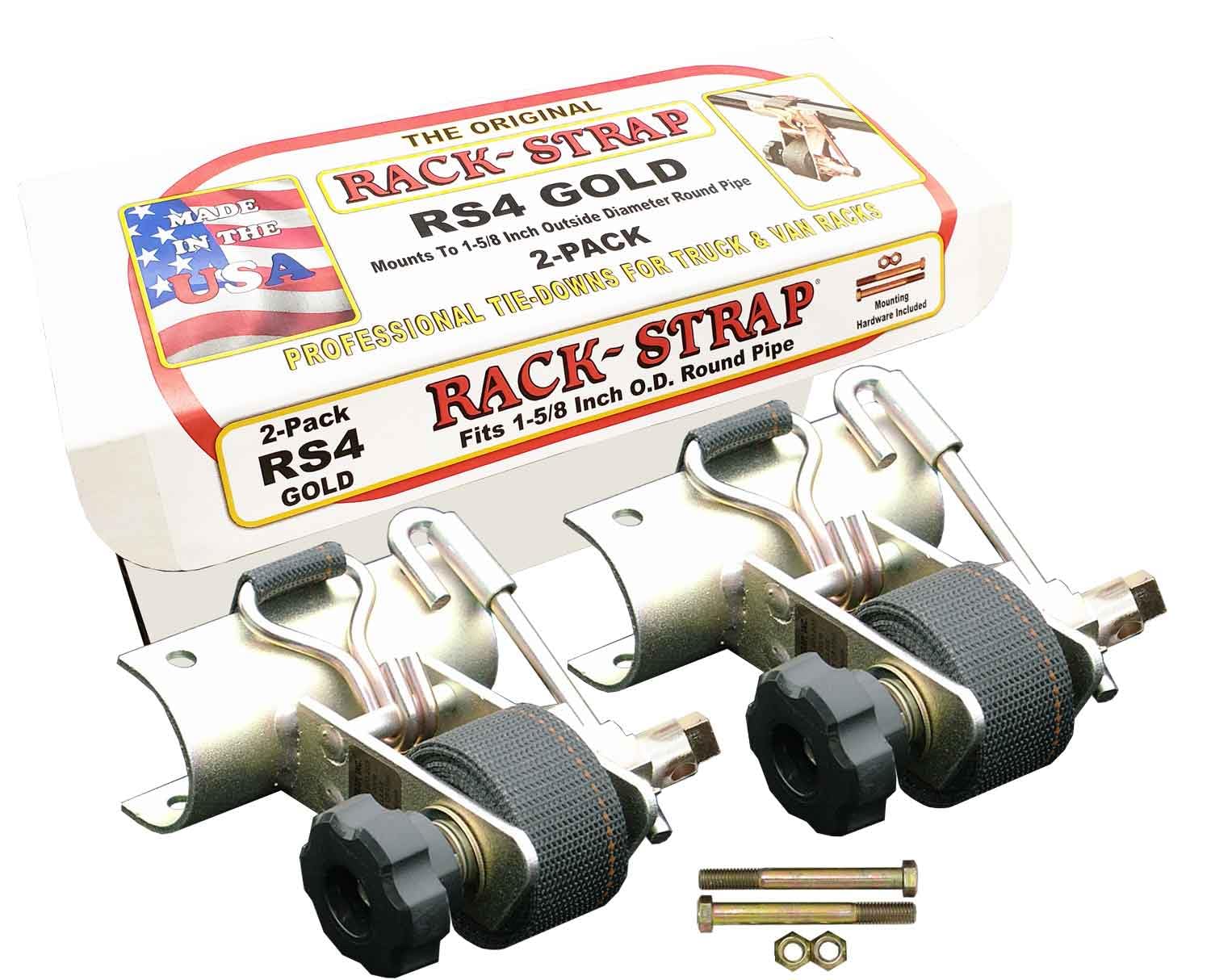 2 Pack RS4 Gold Ladder Rack Tie-Downs - 8ft Black Strap for Truck & Roof Racks