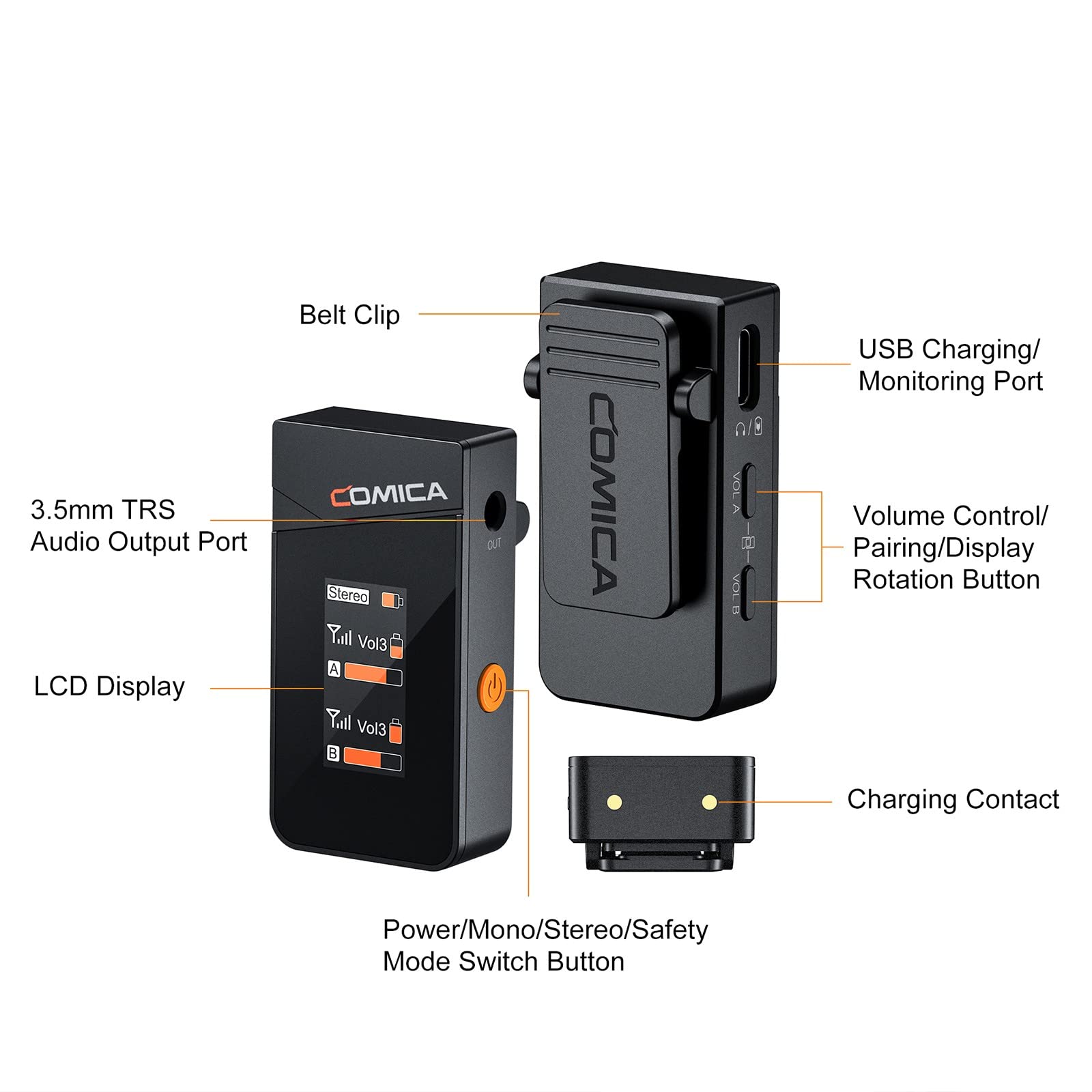 COMICA Vimo C3 Wireless Lavalier Microphone System - Dual Transmitter & Receiver Lapel Mic for iPhone, Android, DSLR - Perfect for Interviews, Live Streaming, YouTube Vlogging - Includes Charging Case for Smartphone & Camera - Ideal for Podcasting, TikTok Videos, and Professional Recording
