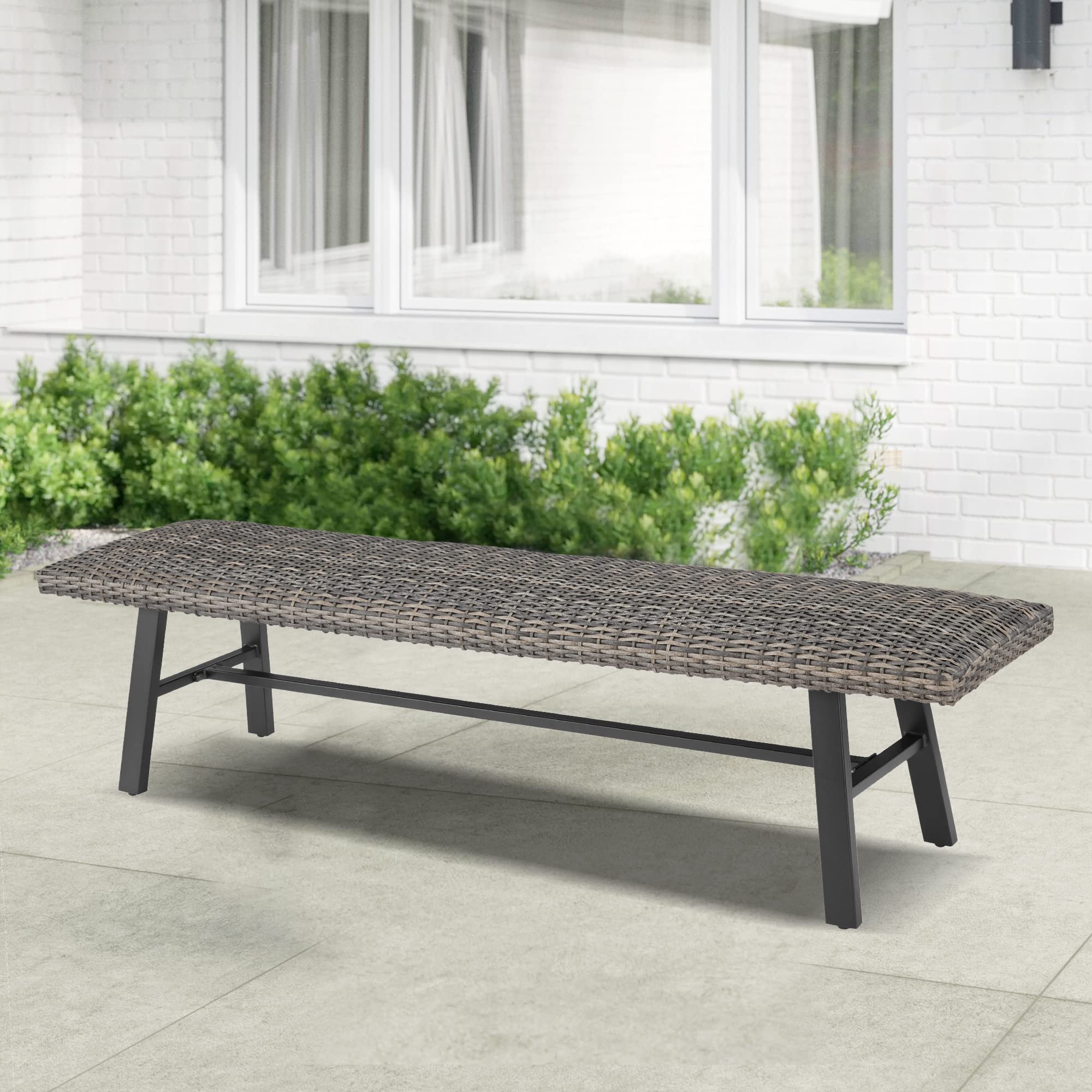Ulax Furniture All-Weather Wicker Bench - Indoor/Outdoor Patio Seating for Garden, Porch, Backyard & Dining Areas | Perfect for Outdoor Entertaining & Relaxation