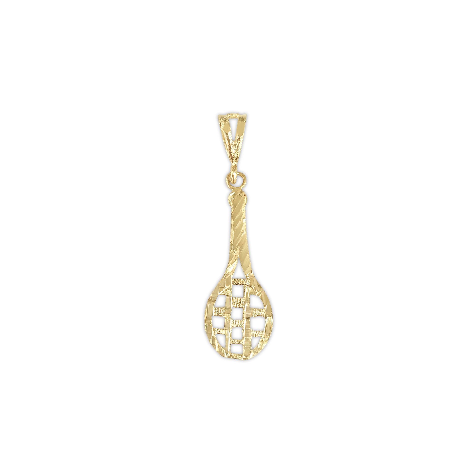 14k Yellow Gold Tennis Racket Charm with Diamond Cuts - Elegant Jewelry Gift for Tennis Lovers, Players & Coaches - Perfect for Bracelets, Necklaces & Sports-Themed Accessories