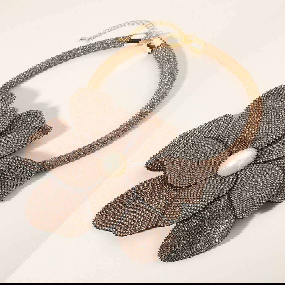 Topaz Bling Studded Oversized Flower Pointed Necklace - Elegant Statement Jewelry for Women | Perfect for Parties, Weddings & Special Occasions