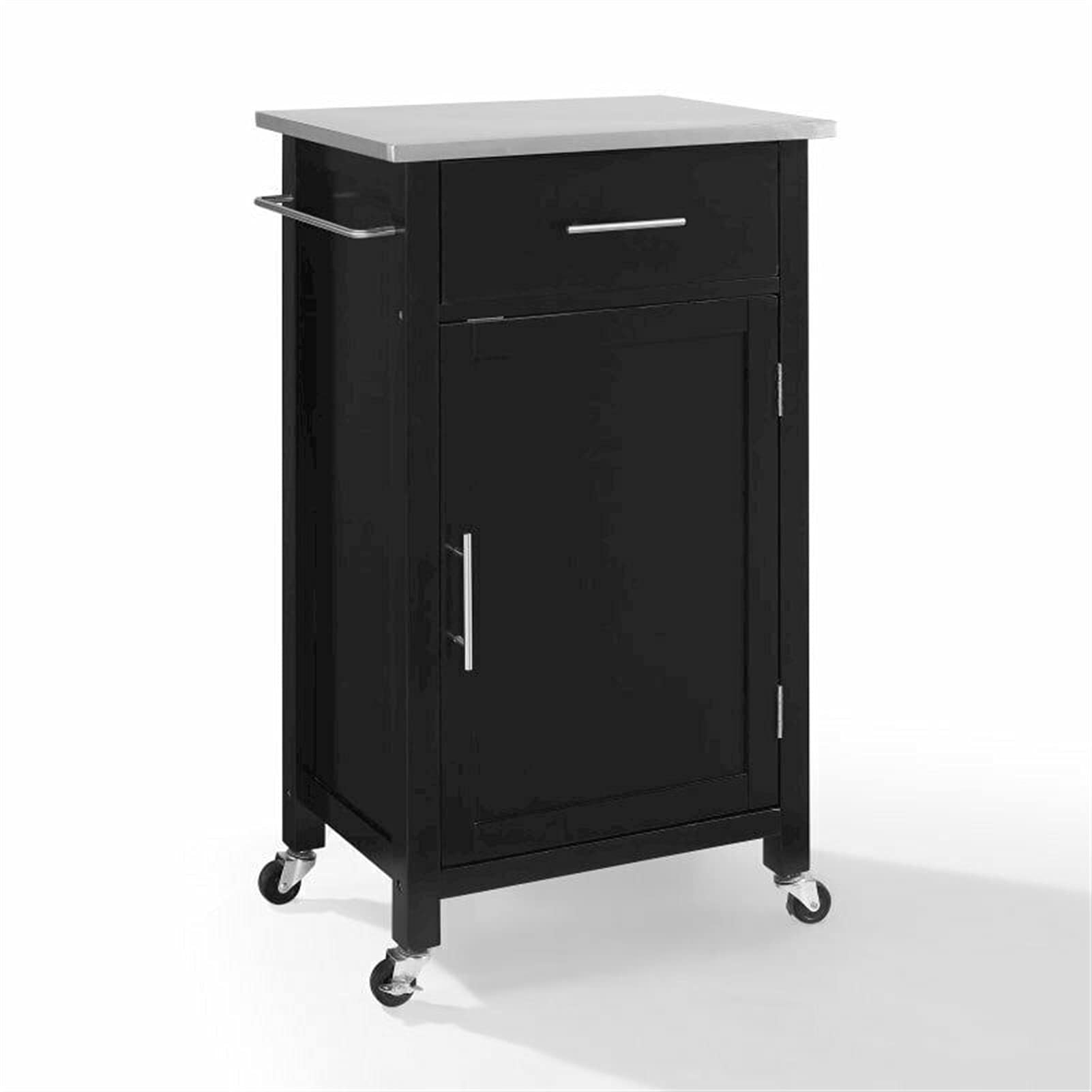 Compact Kitchen Island with Stainless Steel Top - Black/Stainless for Small Kitchens