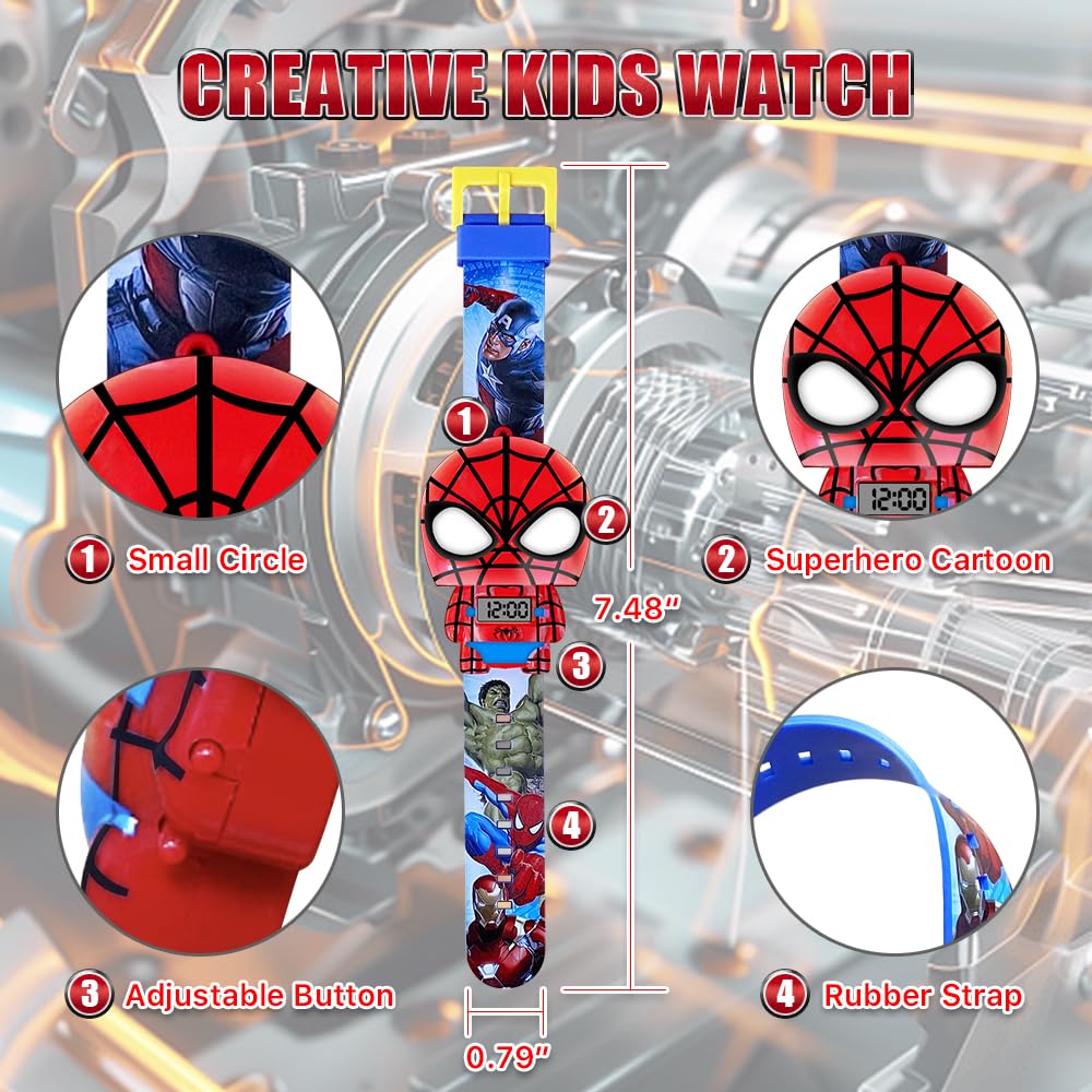 Superhero Kids Digital Watch - Waterproof Plastic Toy Watch for Boys & Girls, Birthday Christmas Easter Gifts - Perfect for School, Playtime & Outdoor Adventures