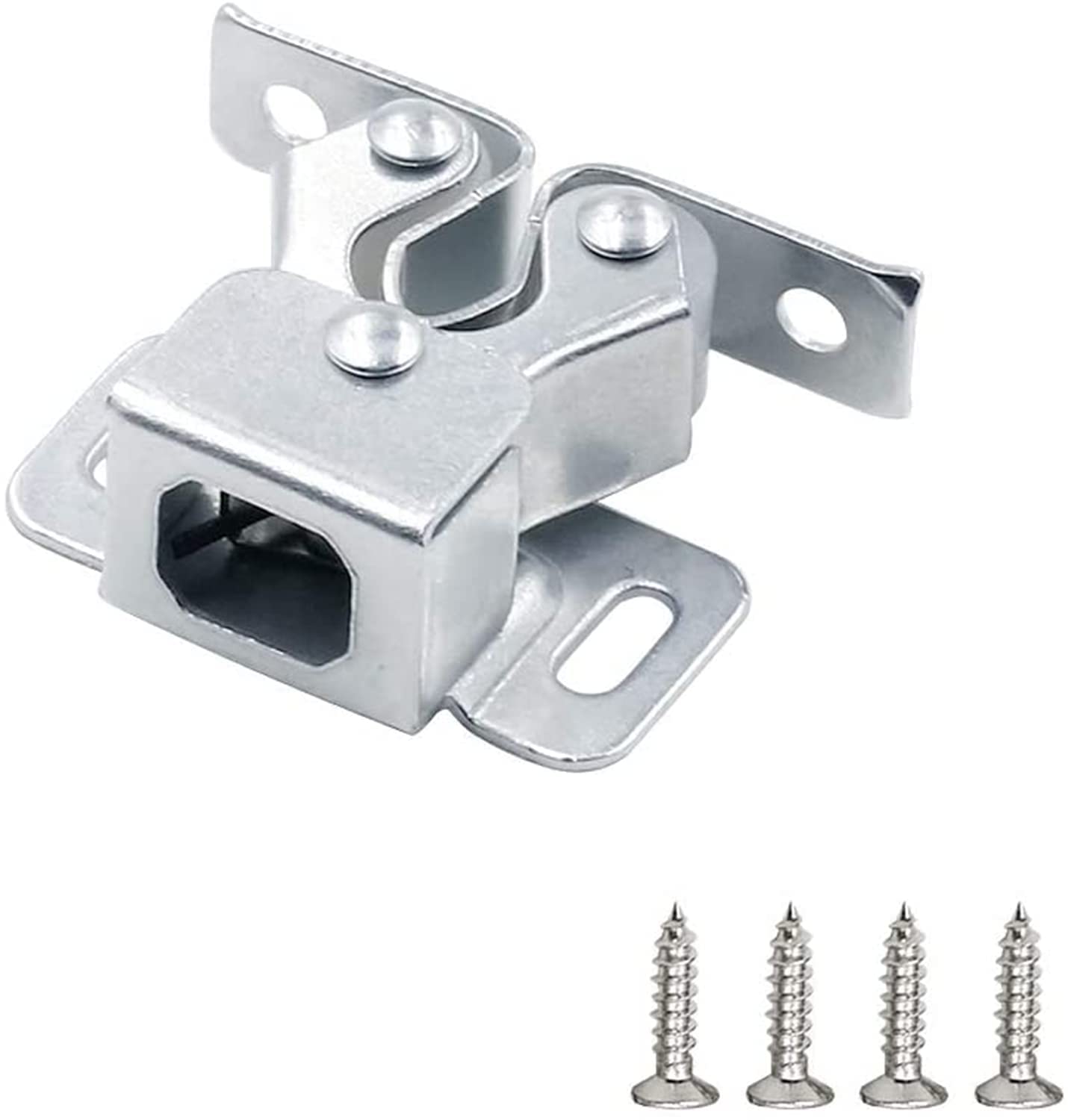 XMHF 20-Piece Silver Tone Double Roller Catch Cabinet Latch with Screws - Durable Drawer & Closet Hardware for Smooth Sliding Doors & Furniture Assembly