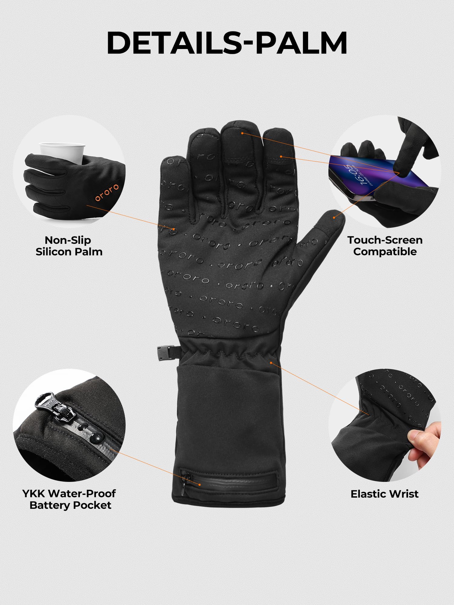 ORORO Heated Gloves Liner for Men & Women - Lightweight Battery Heated Gloves for Skiing, Snowboarding & Winter Sports - USB Rechargeable (Charger Not Included) - Stay Warm in Cold Weather