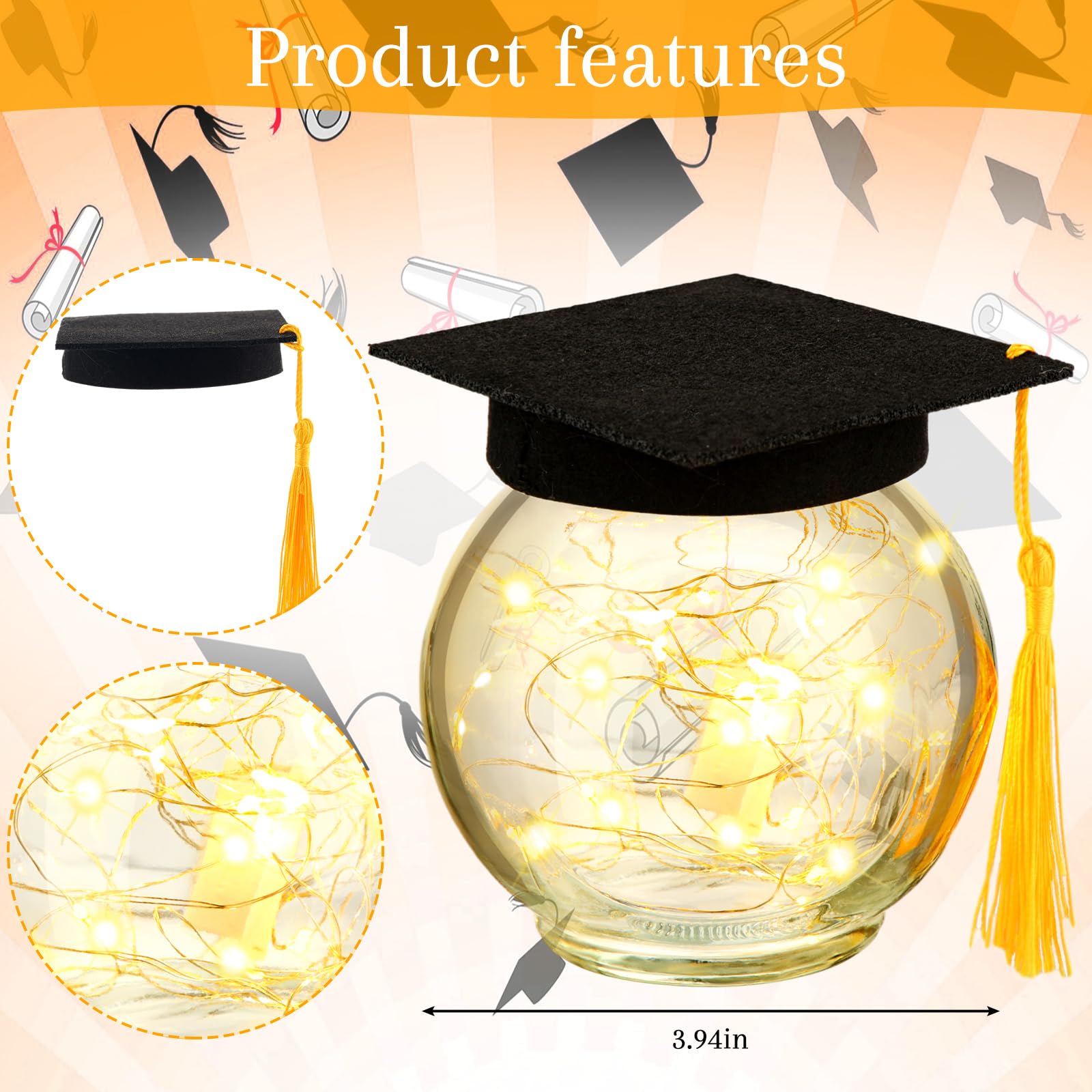 8 Pack Firefly Fairy Star Jar Lanterns with Graduation Hats - LED Mason Jar Lights for Graduation Party Decor, Wedding Centerpieces, Garden & Yard Lighting - Perfect Graduation Gift for Her, Home and Outdoor Decorations