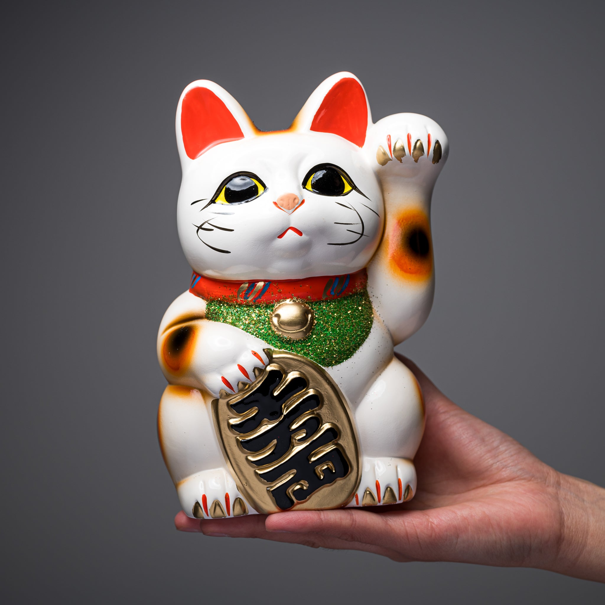 Tokoname Ware Lucky Cat Ornament - Left Hand Raised for Good Fortune | Japanese Maneki Neko Ceramic Figurine for Home, Office & Business Decor