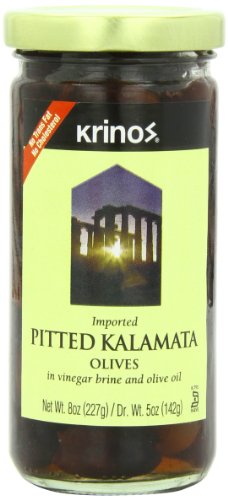 Organic Krinos Pitted Kalamata Olives - 8oz (Pack of 6) | Premium Greek Olives for Salads, Charcuterie Boards & Mediterranean Recipes
