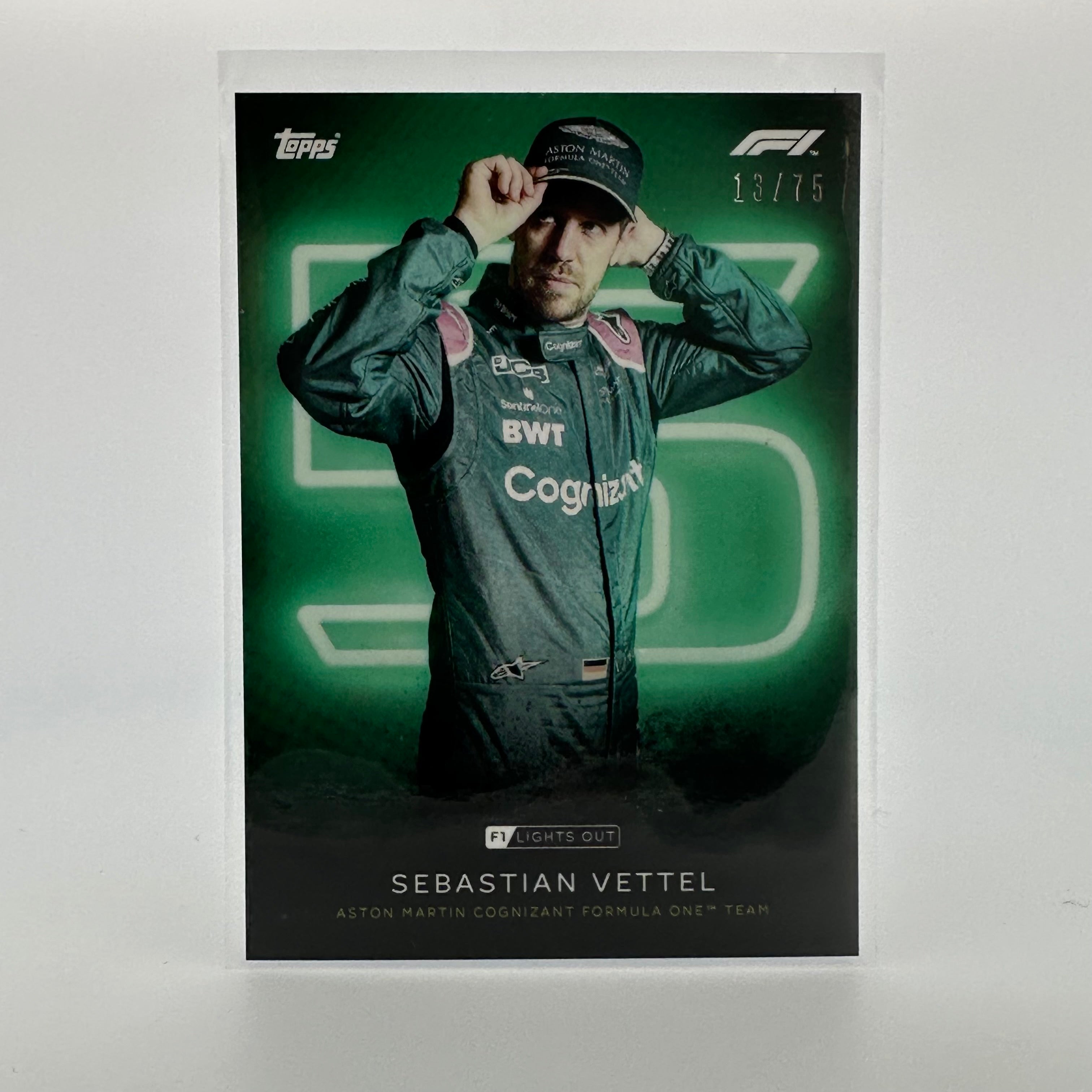 Sebastian Vettel 75th Anniversary Green Parallel Racing Driver Card - Collectible Memorabilia for F1 Fans & Sports Enthusiasts - Perfect for Display, Trading, and Gifting