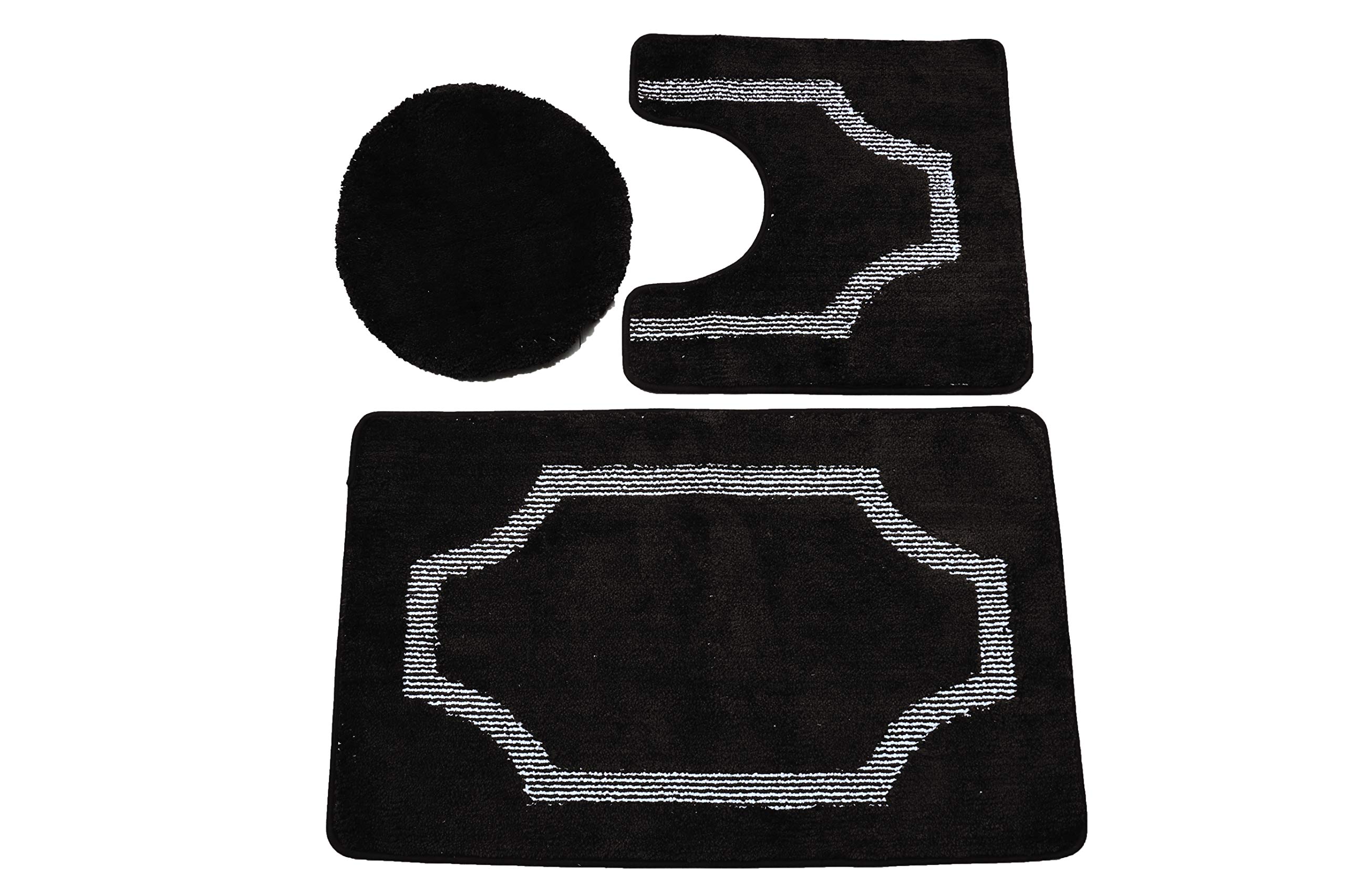 Premium 3-Piece Modern Microfiber Bathroom Rug Set with Non-Slip PVC Backing - Ultra Soft & Absorbent - Luxury Home Decor for Bath, Shower & Vanity Areas (Black)