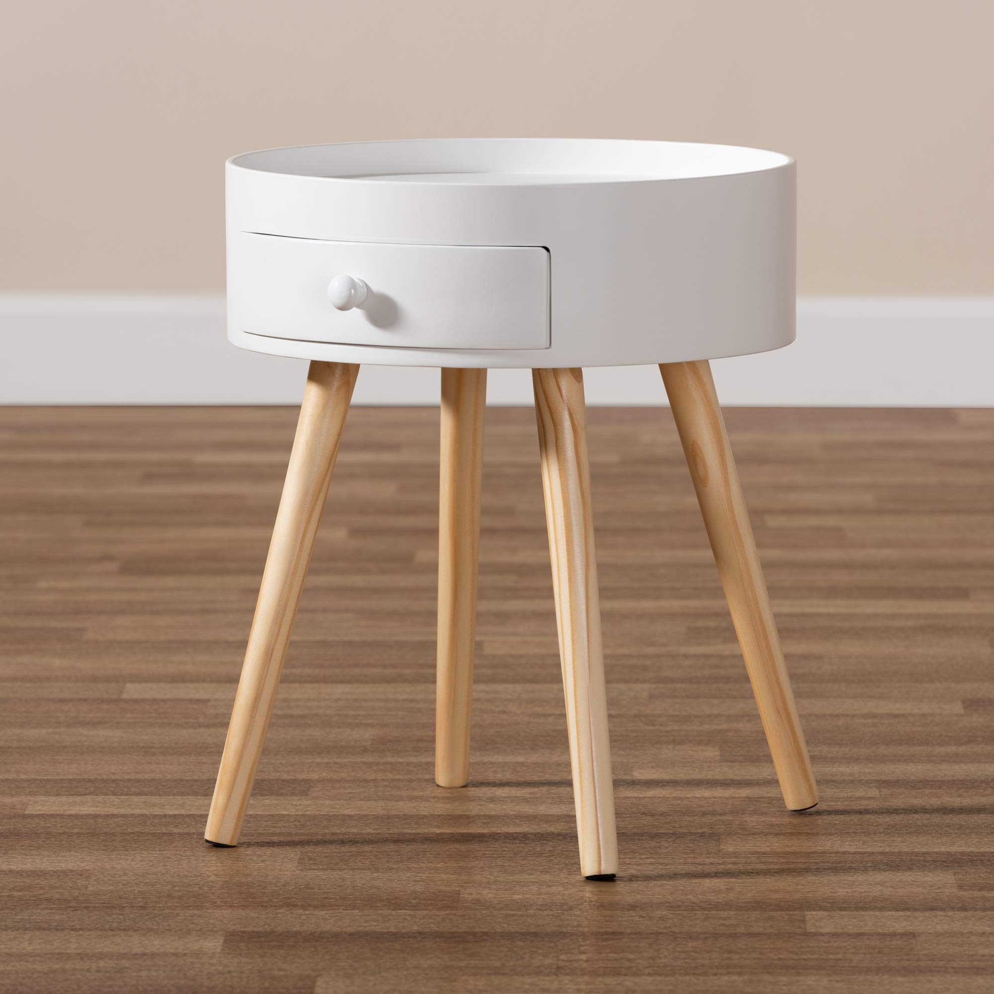 Baxton Studio White Nightstand - Modern Bedside Table with Drawer for Bedroom Furniture, Perfect for Small Spaces & Apartment Living