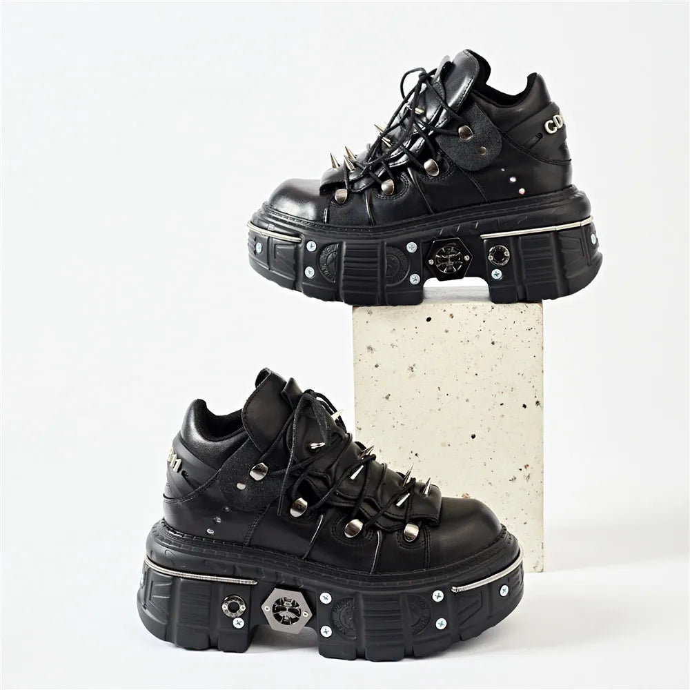 2025 Trendy Women's Ankle Boots - Chunky Heel Round Toe Lace-Up Sneakers with Metal Rivet Decor, Gothic Punk Rock Style for Daily Wear & Night Out