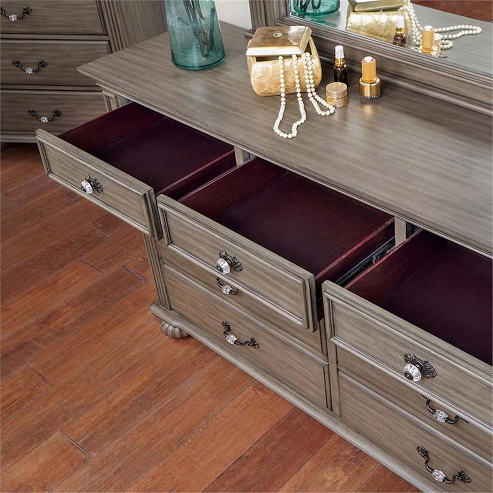 Furniture of America Damos Solid Wood 9-Drawer Dresser in Gray - Stylish Bedroom Storage for Clothes, Linens & Accessories - Perfect for Master Bedroom, Guest Room or Nursery Organization