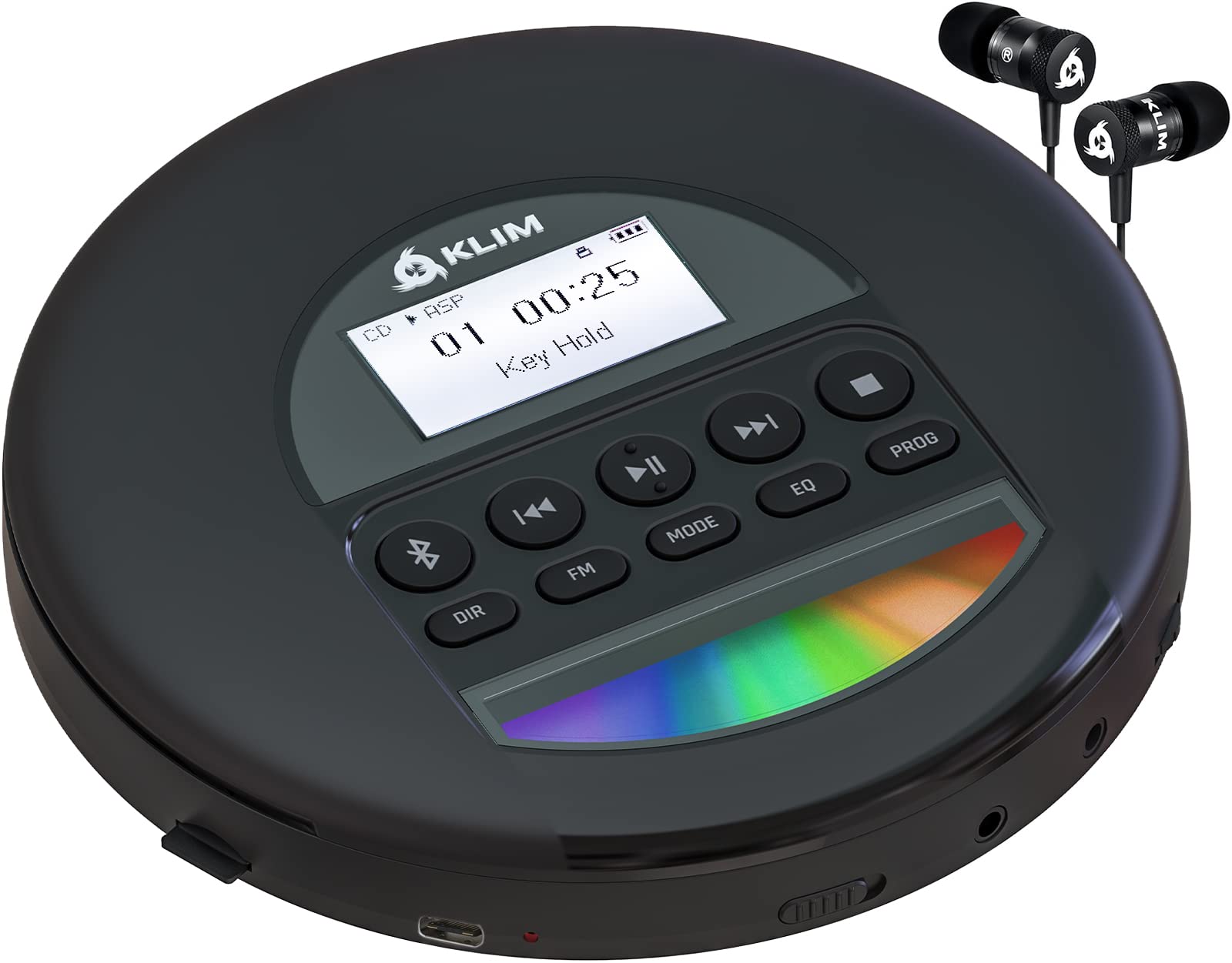 KLIM Nomad Portable CD Player with Built-in Long-Lasting Battery - Bluetooth CD Walkman for Car, Home & Outdoor Use - Compatible with CD-R, CD-RW & MP3 - Includes Headphones (Black, 2024 New Model) | Perfect for Commuting, Travel, Home Entertainment & Outdoor Activities