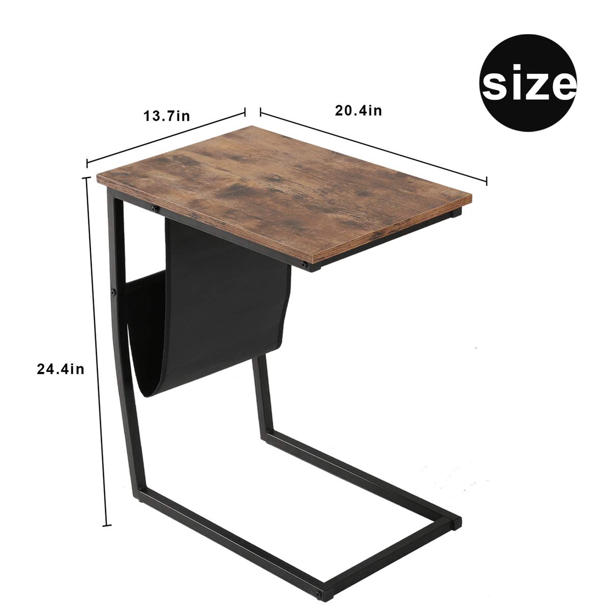 Industrial Side Table with Metal Frame - Mobile Snack Table for Coffee, Laptop & Tablet - Wood Look Accent Furniture Slides Next to Sofa or Couch - Perfect for Living Room, Office & Small Spaces