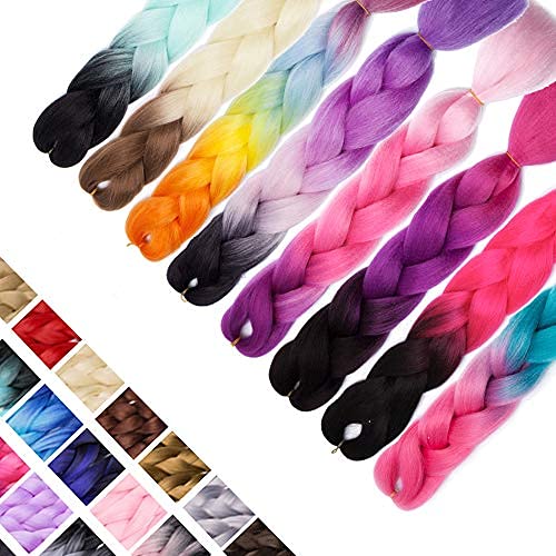 24 Inch Ombre Jumbo Braiding Hair Extensions - 3 Bundles High Temperature Fiber Synthetic Hair for Box Braids & Twist Braids (Dark Pink to Lake Blue Gradient) | Perfect for Protective Styles, Crochet Braiding & Festival Hairstyles