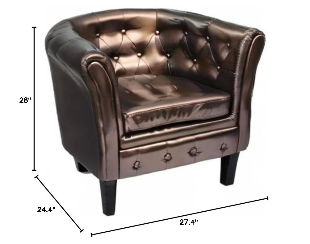Retro Modern PU Leather Armchair - Ergonomic Design for Living Room, Bedroom & Office - Brown Faux Leather Tub Chair for Home & Reception Areas - Fast Shipping | Perfect for Lounge Seating, Guest Chairs & Workspace Comfort