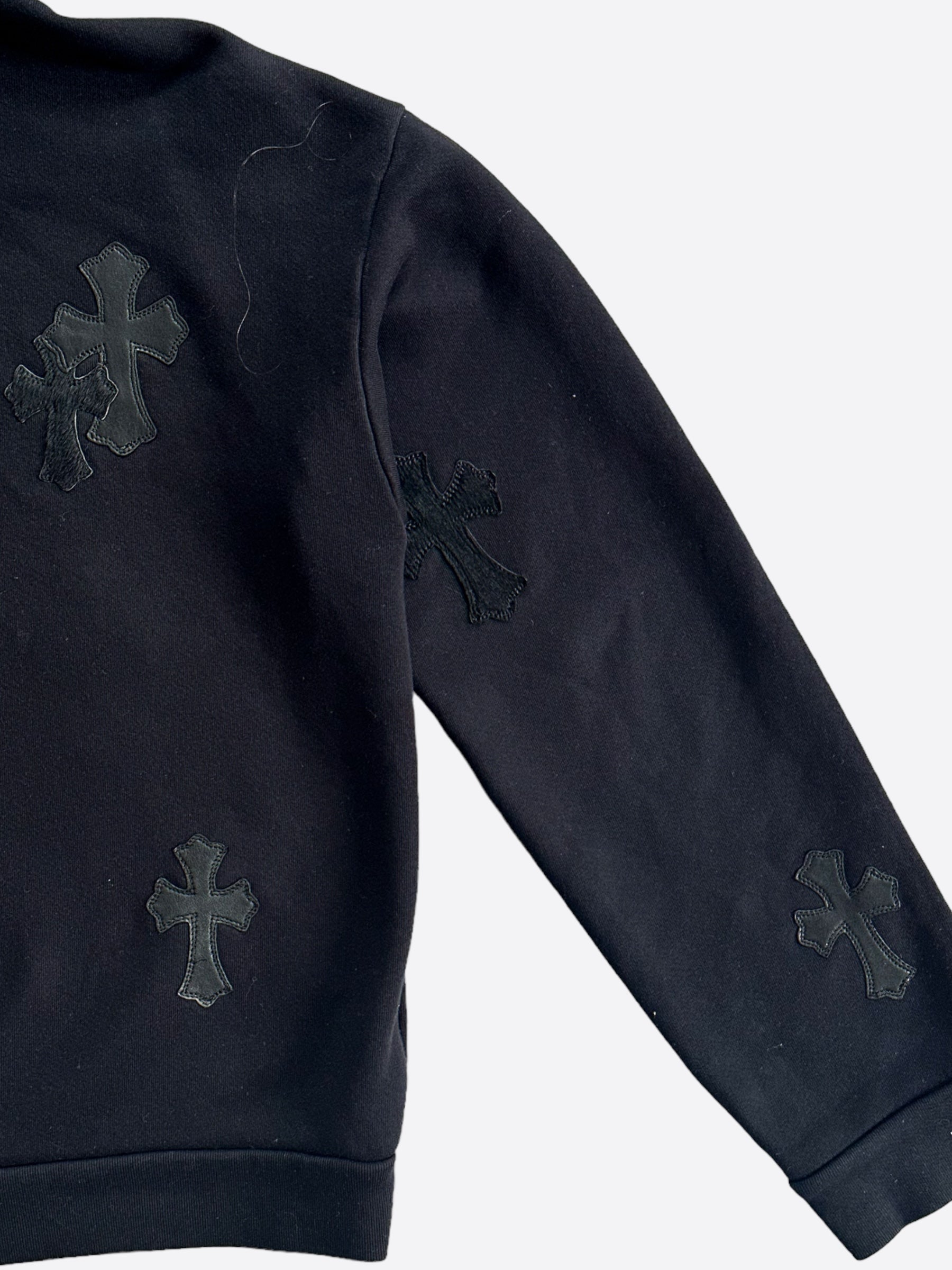 Chrome Hearts Black Cross Embroidered Patch Cropped Quarter Zip Sweater for Women | Gothic Streetwear Fashion | Perfect for Concerts, Parties & Casual Outfits