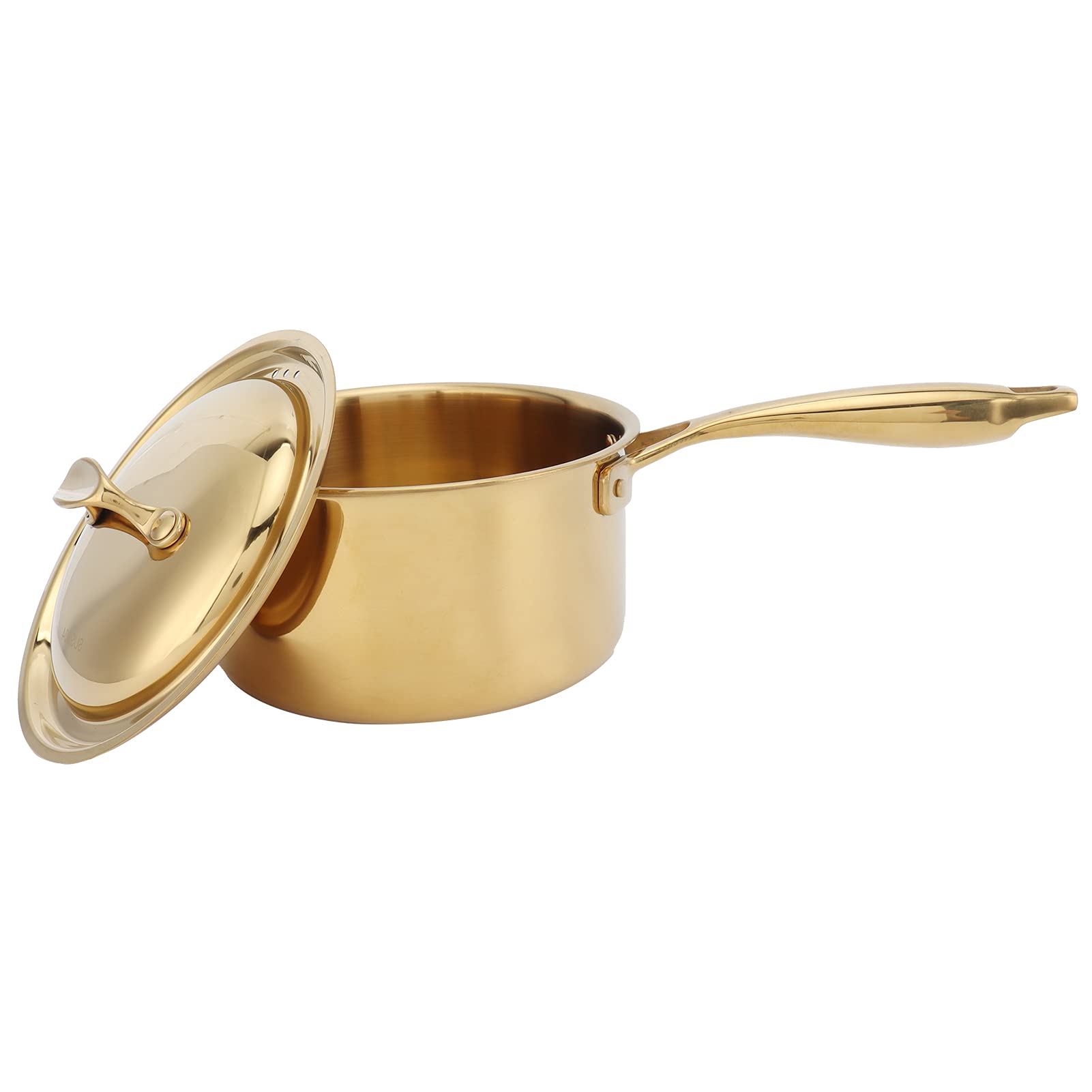 Stainless Steel Milk Pot with Lid & Handle - Thickened Kitchen Saucepan for Coffee, Butter, Milk & Soup Warmer - Gold (Perfect for Home, Cafe & Restaurant Use)