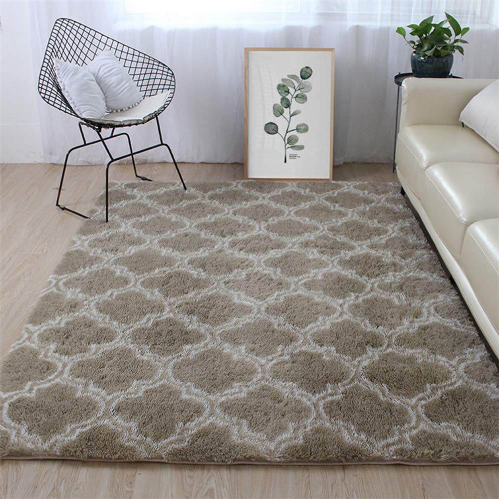 TOPCHANCES Ultra Soft Fluffy Velvet Area Rug - Modern Geometric Moroccan Carpet for Living Room, Bedroom, Nursery - Non-Slip Plush Home Decor Rug (Beige, 5.25x7.55 Feet) - Perfect for Cozy Spaces & Kids Play Areas