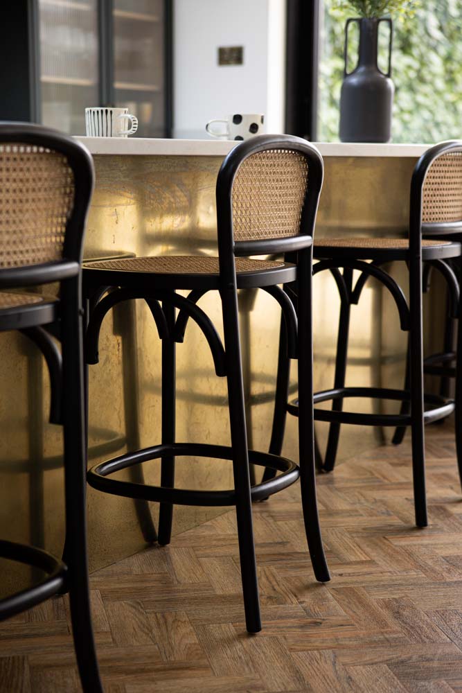 Chez Pitou Black Wood & Woven Cane Bar Stool - Modern Kitchen Island & Counter Height Stool for Dining & Home Decor