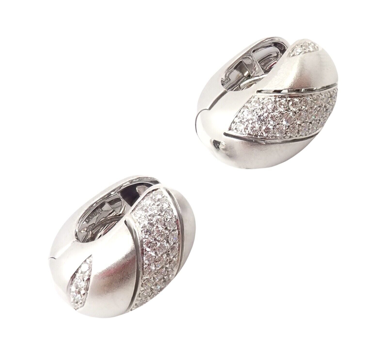 Authentic Damiani 18k White Gold 2 Carat Diamond Brushed Large Huggie Hoop Earrings for Women - Perfect for Weddings, Parties & Special Occasions