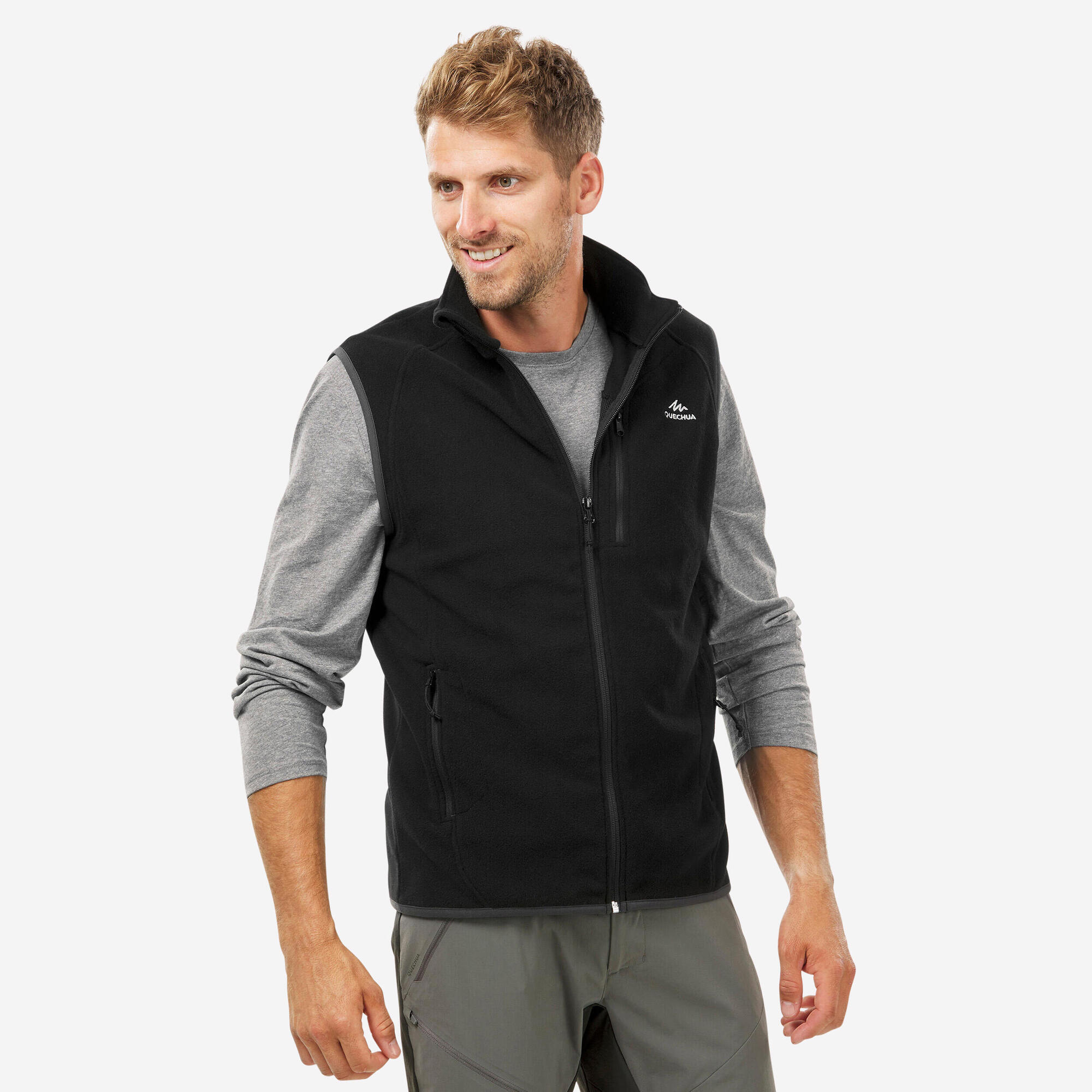 Quechua Men's MH120 Fleece Vest - Lightweight Warm Winter Jacket for Outdoor Hiking & Camping | Water-Resistant & Breathable | Perfect for Cold Weather Activities