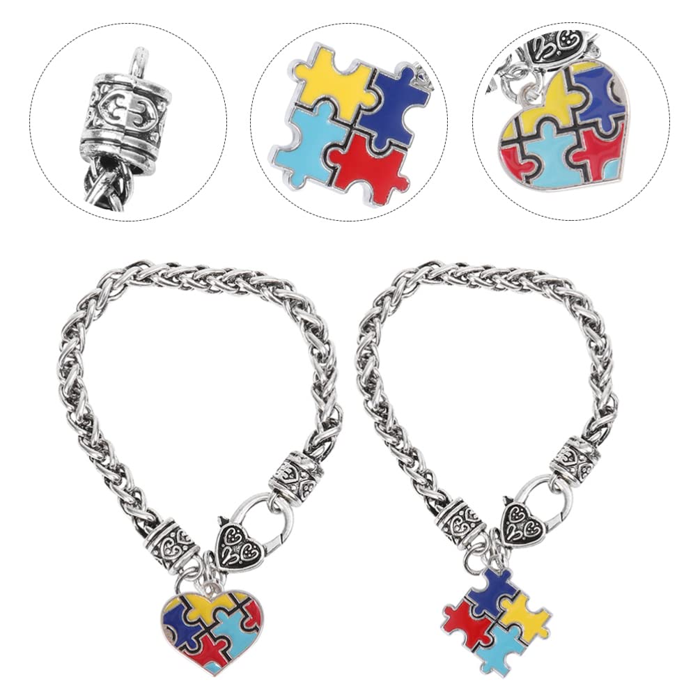 Cabilock Friendship Bracelet Set of 2 - Heart & Square Puzzle Jigsaw Charm Awareness Bracelets with Carnelian Stones | Gifts for Best Friends, Couples, or Awareness Events | Perfect for Valentine's Day, Birthdays, and Support Causes