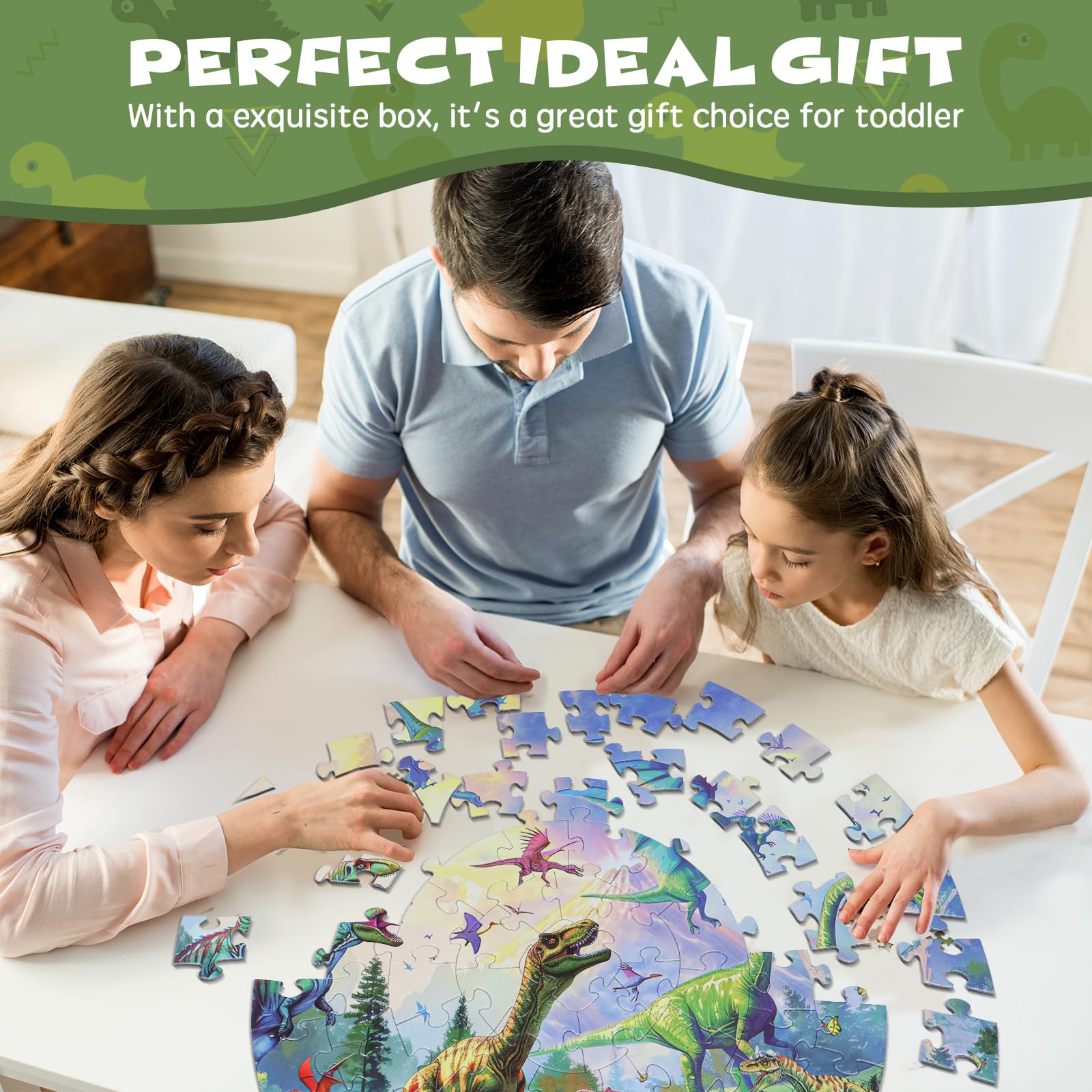 Dinosaur Floor Puzzles for Kids Ages 3-8 | 70 Piece Jumbo Round Jigsaw Puzzle | Preschool Learning & Educational Toys Gift for Boys & Girls | Perfect for Playtime, Classroom Activities & Birthday Gifts
