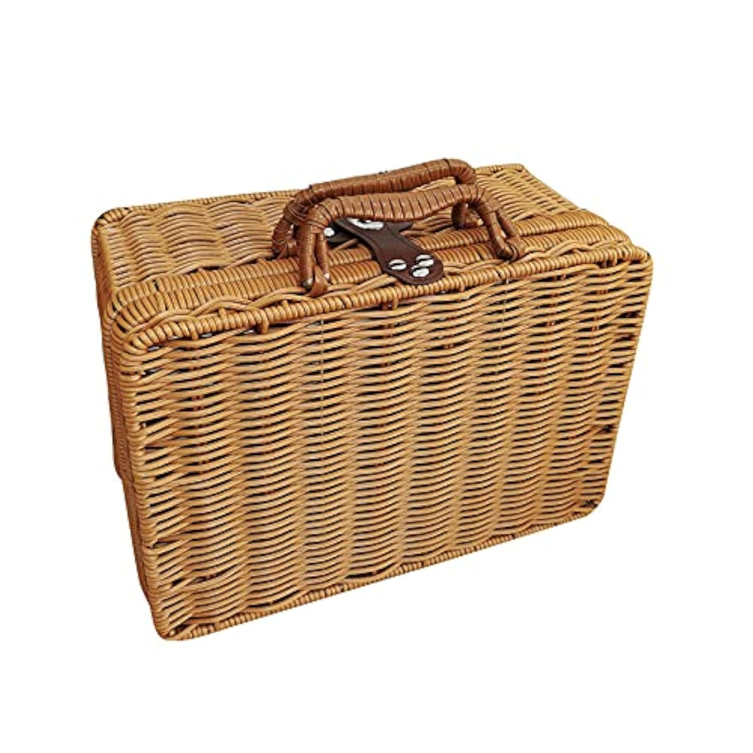 Vintage Rattan Suitcase with Leather Strap Lock - Retro Wicker Storage Box for Travel, Picnic & Outdoor Parties - Perfect for Beach Getaways, Camping Trips and Vintage Home Decor