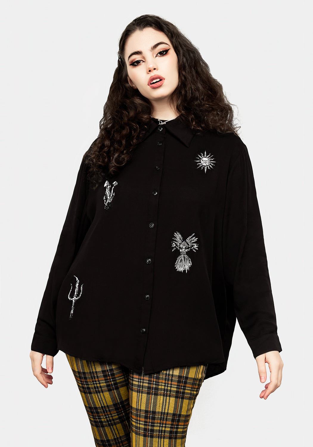 Harvest Embroidered Oversized Shirt for Women - Boho Floral Embroidered Tunic Top - Loose Fit Casual Blouse for Fall & Spring - Perfect for Layering, Outdoor Activities, and Everyday Wear