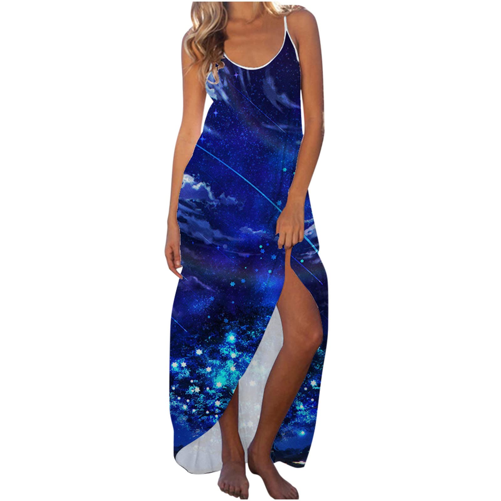 Women's Summer Casual Tank Beach Dress - Dragonfly Print Sleeveless Maxi Dress with Suspender Straps | Perfect for Beach Vacations, Pool Parties & Summer Outings