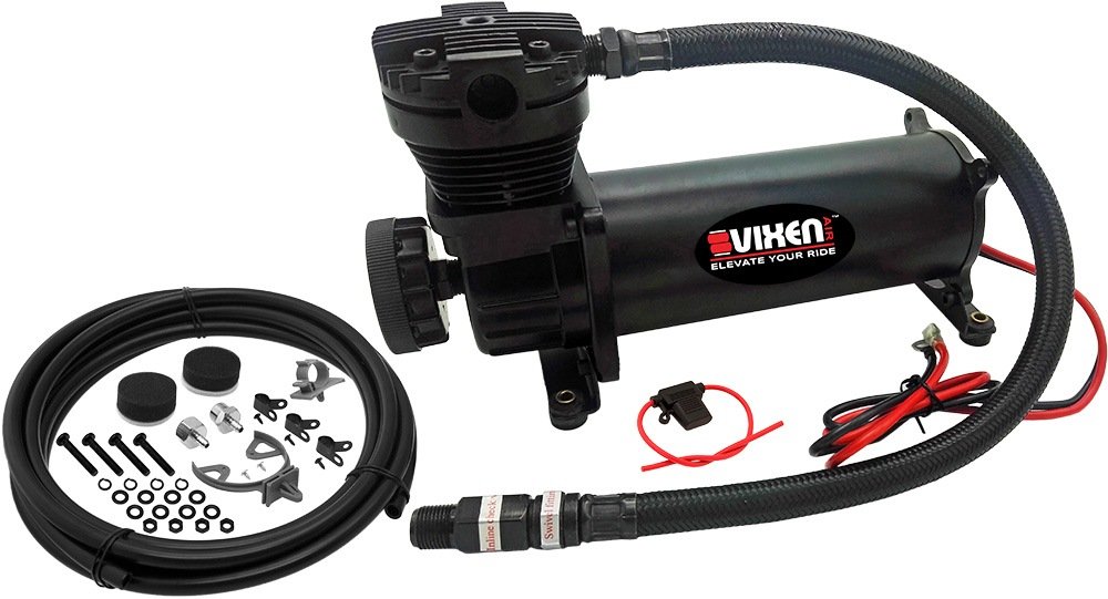 Vixen Air Suspension Kit for Trucks & Cars - 200psi On Board Air System with 5 Gallon Aluminum Tank - Air Ride & Spring Replacement for Boat Lift, Towing, Load Leveling, RV, Train Horn (Model VXX3804FW/4850B) - Perfect for Heavy-Duty Hauling, Off-Road Adventures & Vehicle Customization