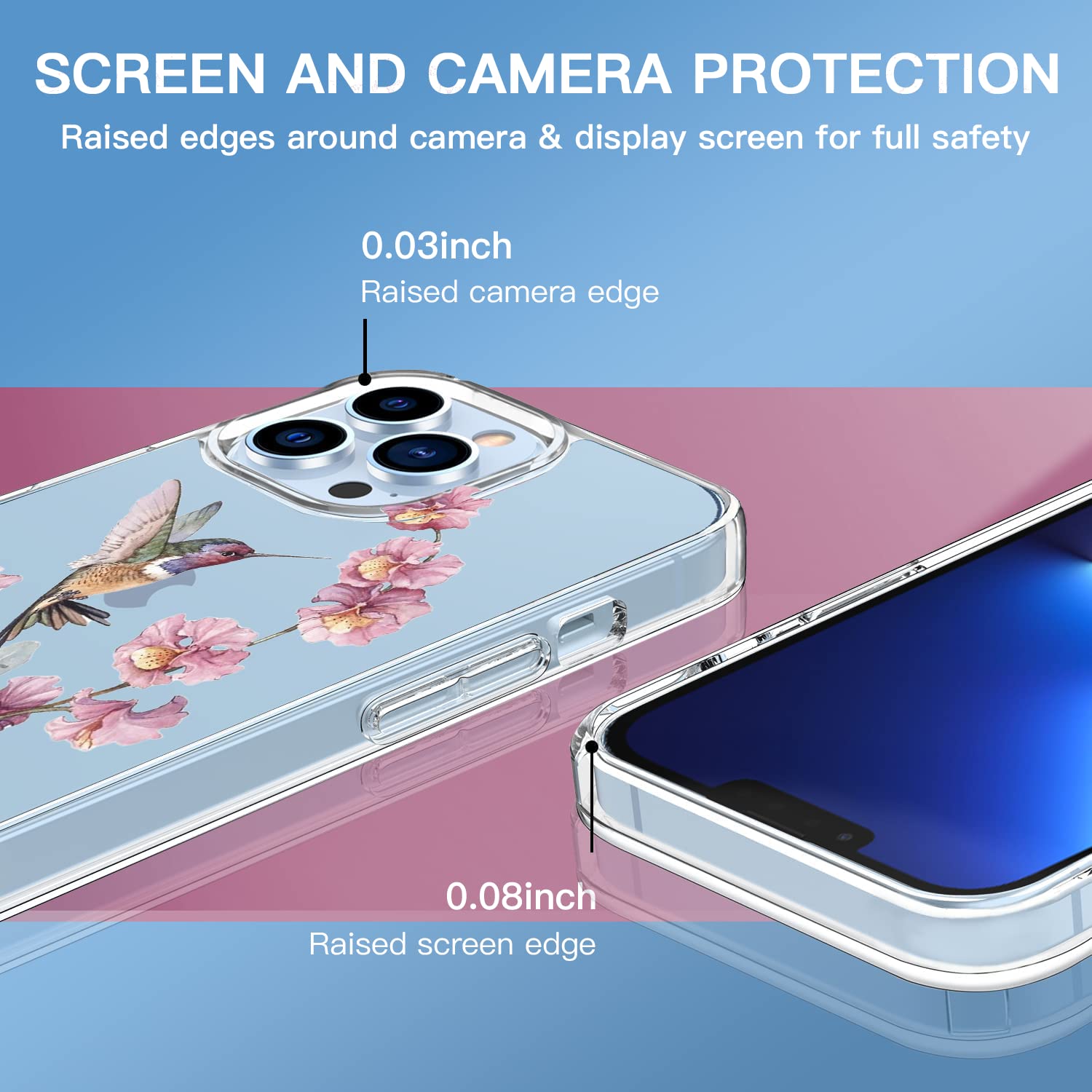 Clear Shock-Resistant iPhone 13 Pro Max Case with Hummingbird Flower Design - Slim Protective Phone Cover for Women, Anti-Scratch & Anti-Yellowing - Perfect for Daily Use, Office, Travel & Outdoor Activities