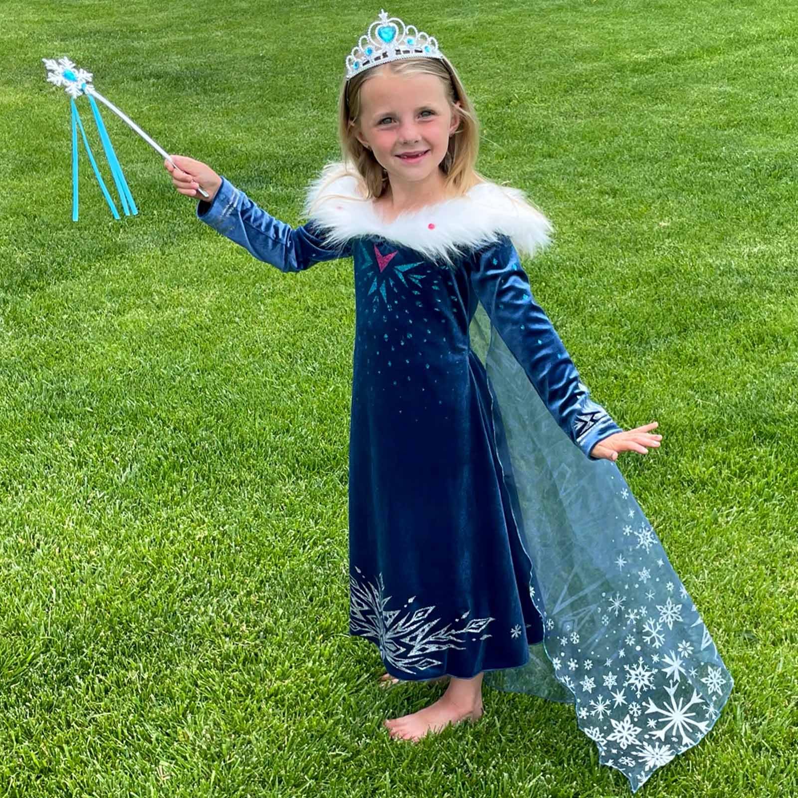 **Royal Blue Princess Costume for Girls - Halloween, Christmas, Birthday Party Dress - Snow Queen Cosplay Outfit - Perfect for Dress-Up, Role Play & Special Occasions**