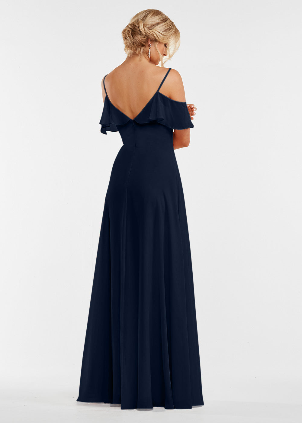 Elegant Off Shoulder Ruffled Chiffon Bridesmaid Dress - A-Line Flowy Design for Weddings, Parties & Special Occasions