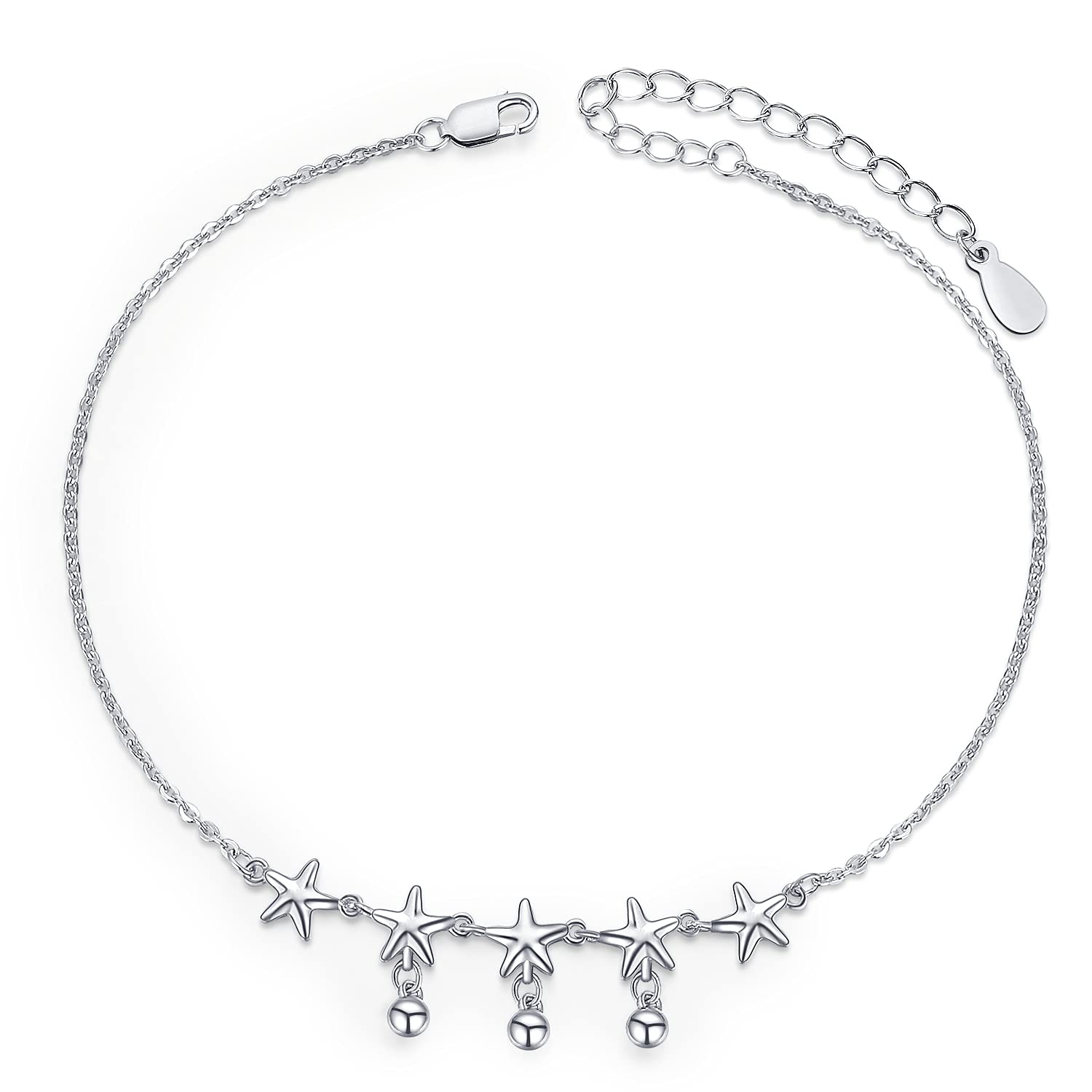 925 Sterling Silver Ankle Bracelet for Women - Elegant Layered Anklets with Star, Cross, Infinity & Butterfly Charms | Perfect for Beach, Summer Outfits & Boho Fashion Accessories