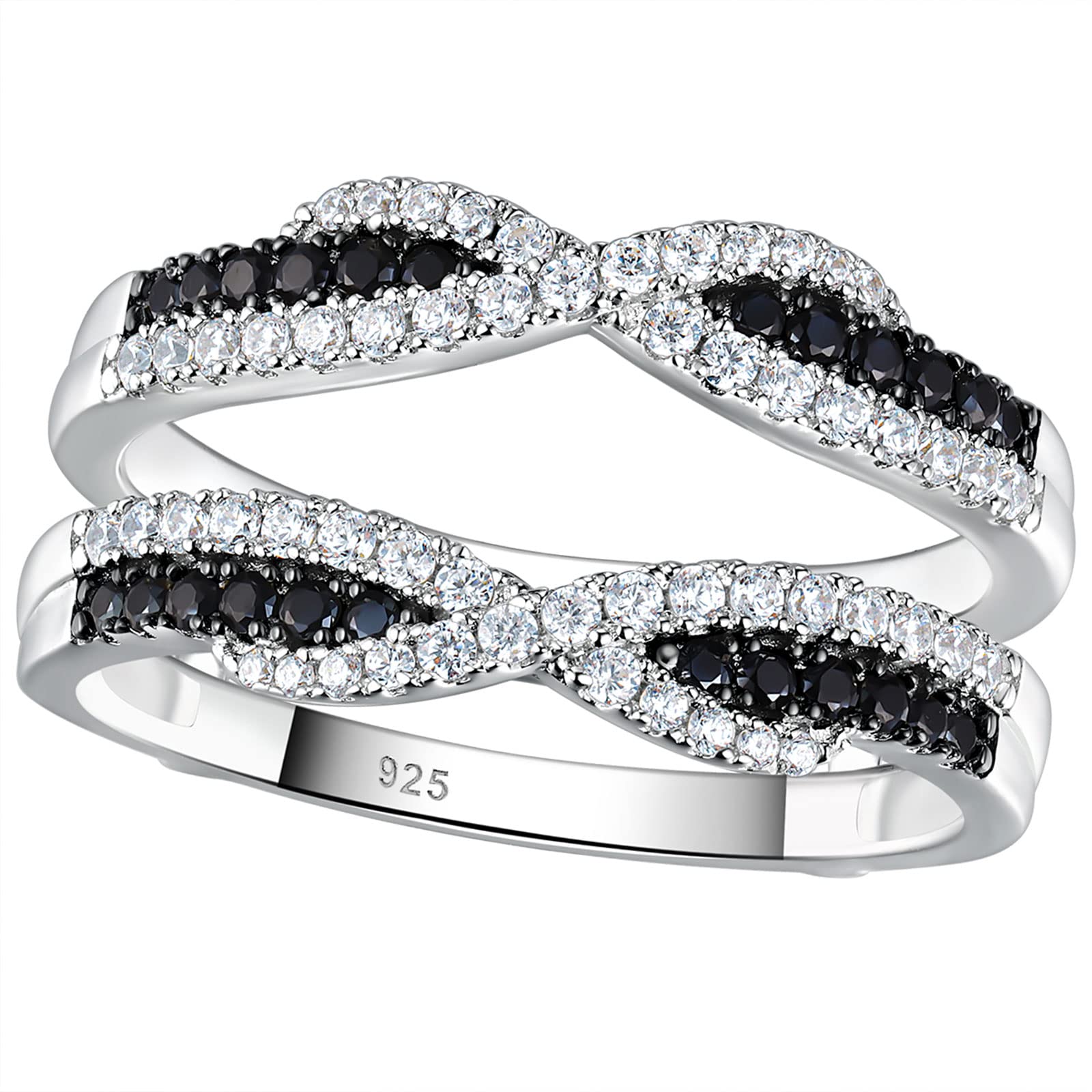 SHELOVES Black & White Cubic Zirconia Ring Enhancer for Engagement Rings - 925 Sterling Silver Wedding Band (Sizes 5-10) - Perfect for Bridal Jewelry, Anniversary Gifts & Special Occasions