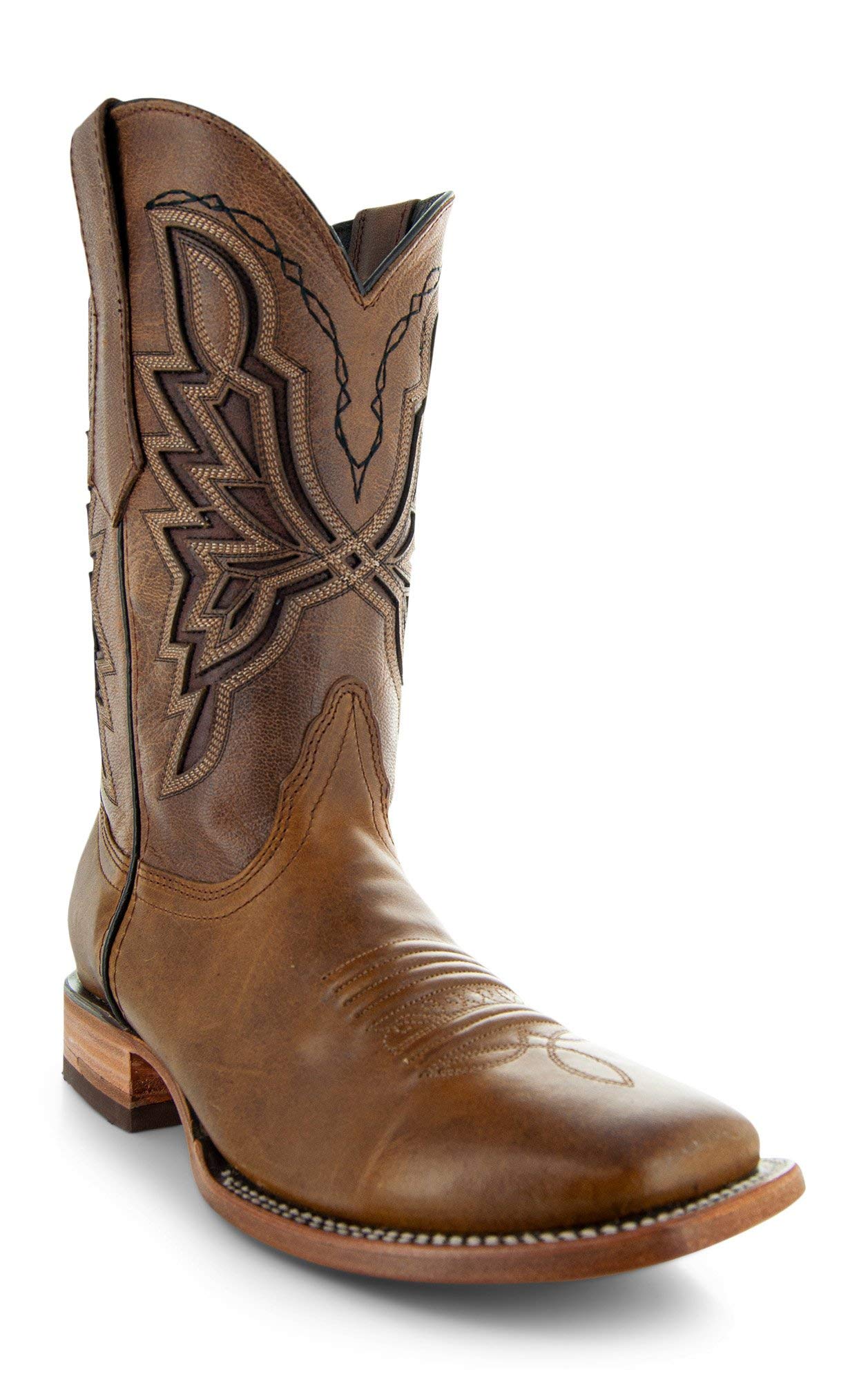 Soto Boots Men's Broad Square Toe Cowboy Boots H50028 - Genuine Leather Western Boots for Men, Comfortable Work & Riding Boots, Perfect for Country Music Festivals & Ranch Work