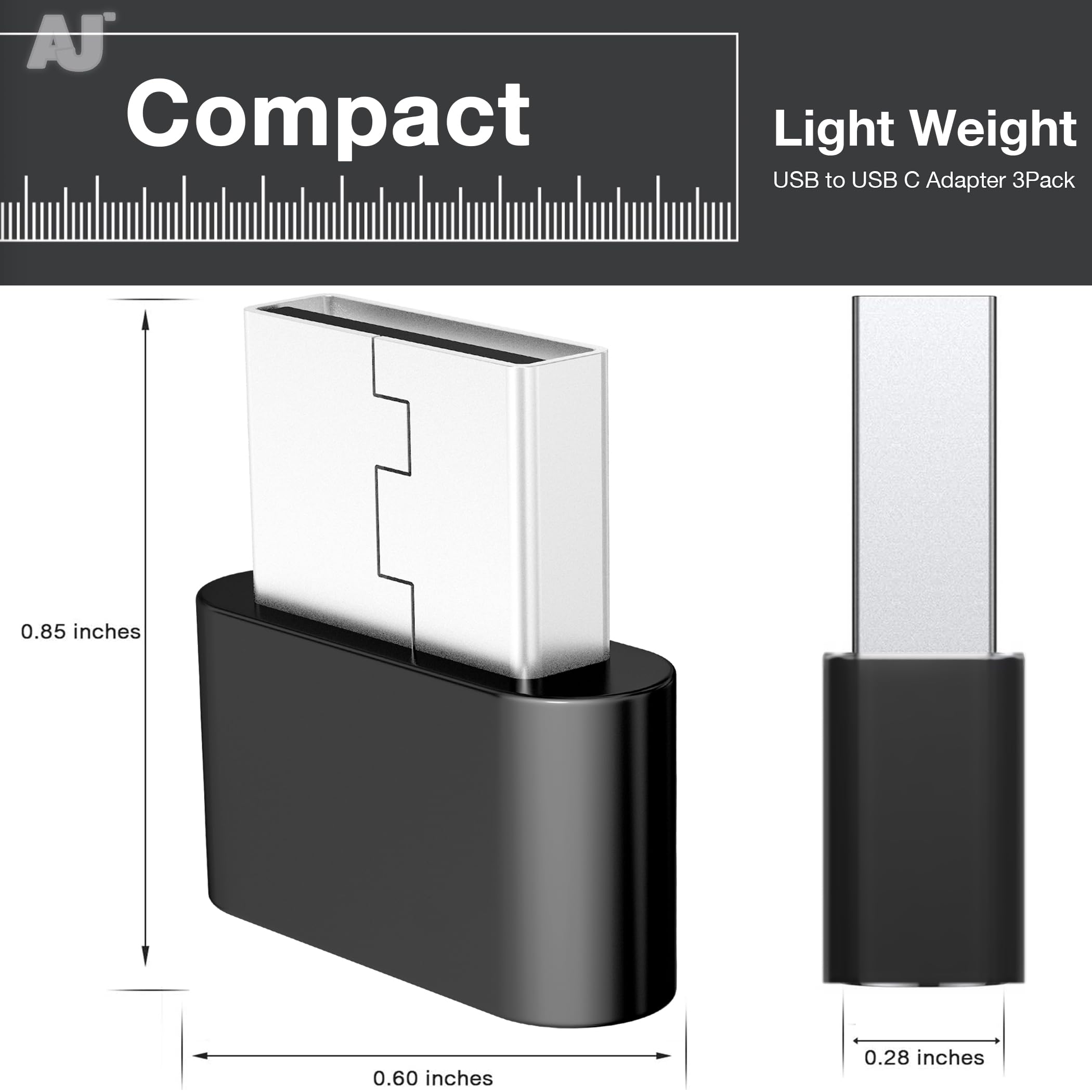 3 Pack USB C to USB Adapter, Type C Female to USB A Male Converter - Compatible with iPhone 15/14/13/12, MacBook, iPad, AirPods, Galaxy S23/S24, CarPlay - Fast Charging Data Transfer for Home, Office & Travel