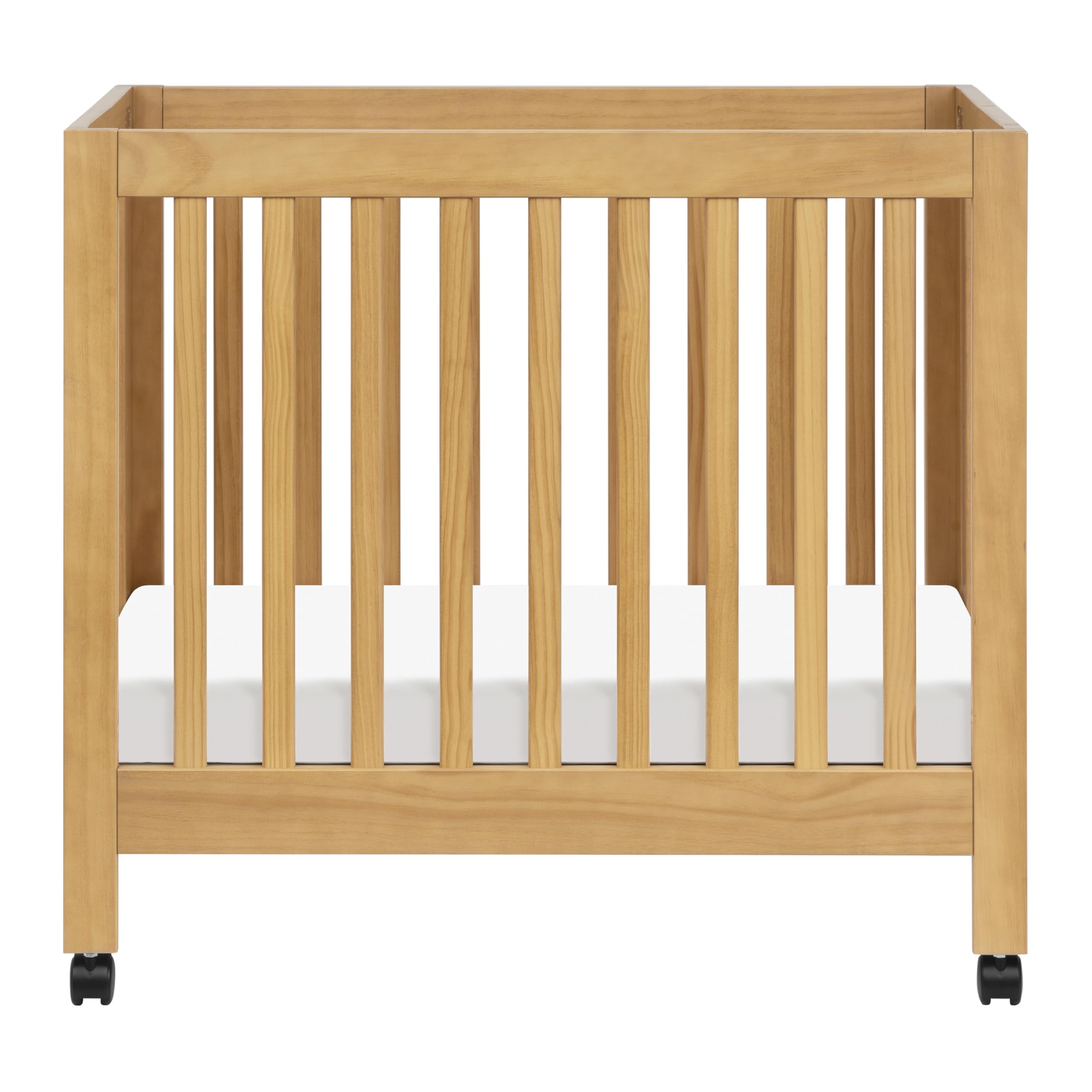 Babyletto Origami Mini Portable Crib with Wheels - Honey Color, 2 Adjustable Mattress Heights, Greenguard Gold Certified | Compact Folding Travel Crib for Nursery, Bedroom & On-the-Go Parents