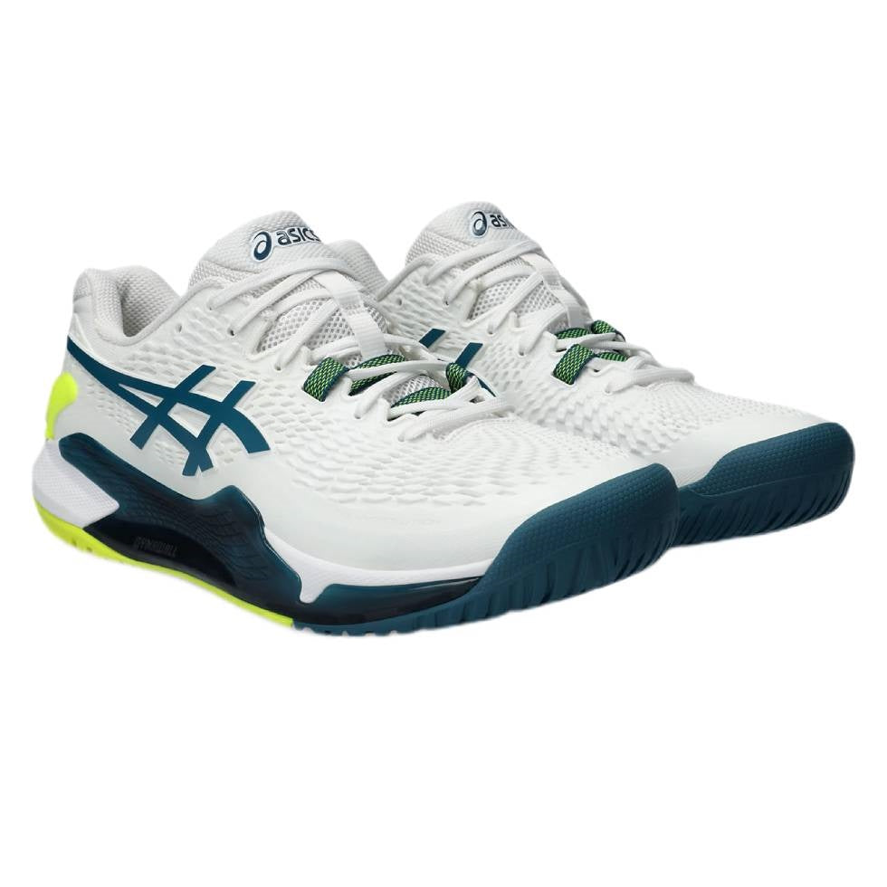 ASICS Gel Resolution 9 Men's Tennis Shoes - White/Restful Teal - High-Performance Court Shoes for Competitive Play & Training - Perfect for Hard Court Tennis Matches & Gym Workouts