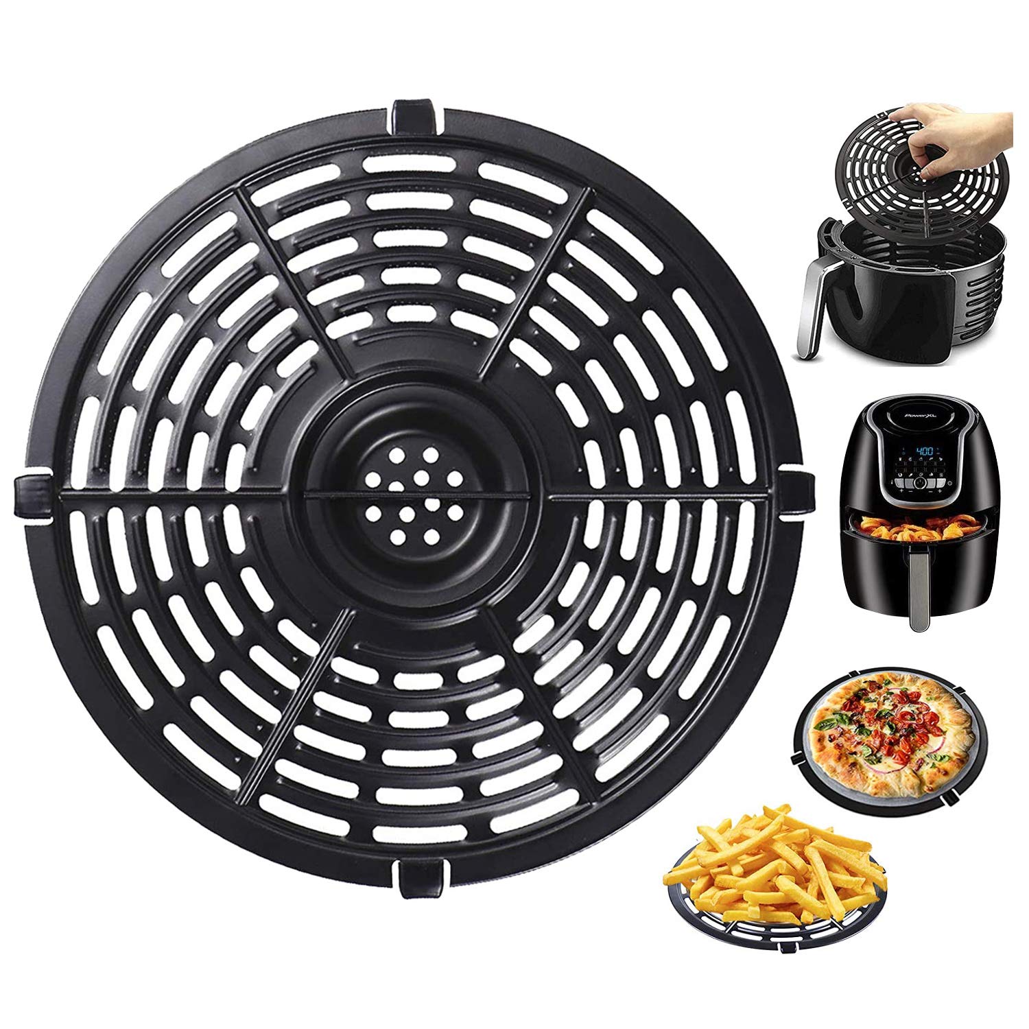 Power Dash Chefman 5QT Air Fryer Replacement Grill Pan - Non-Stick Crisper Plate, Dishwasher Safe (8.46in) - Perfect for Healthy Cooking, Grilling Chicken, Vegetables & More in Your Air Fryer