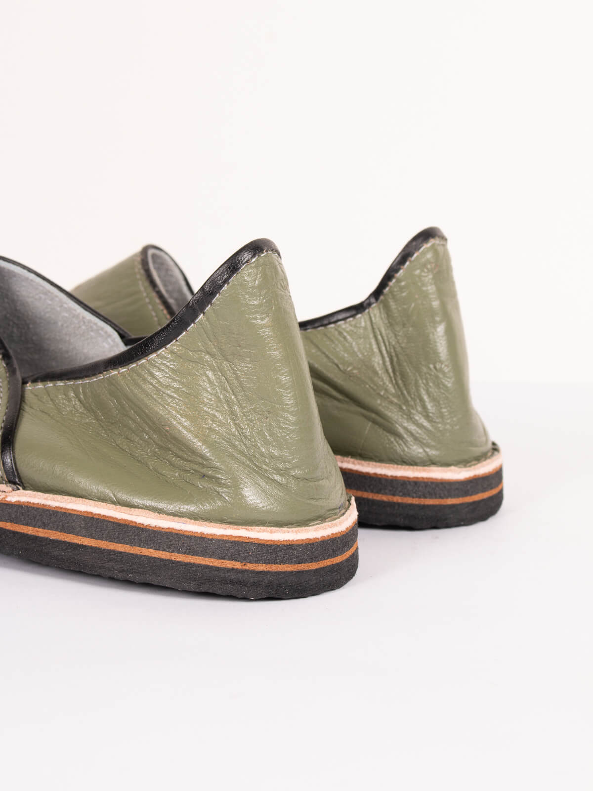 Authentic Moroccan Berber Babouche Slippers - Handmade Leather Olive Green House Shoes | Comfortable & Stylish for Home, Lounge & Cultural Fashion